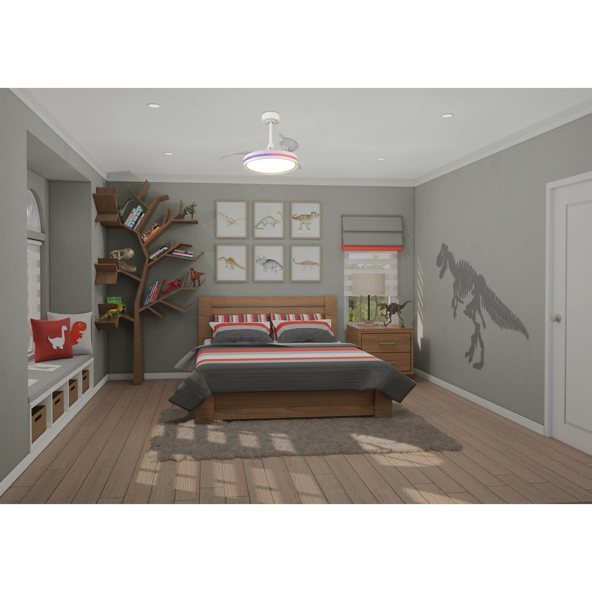 Mantra North 40W LED Dimmable White, RGB Ceiling Light With Built-In 28W DC Reversible Fan, Remote Control 3000-6500K - White