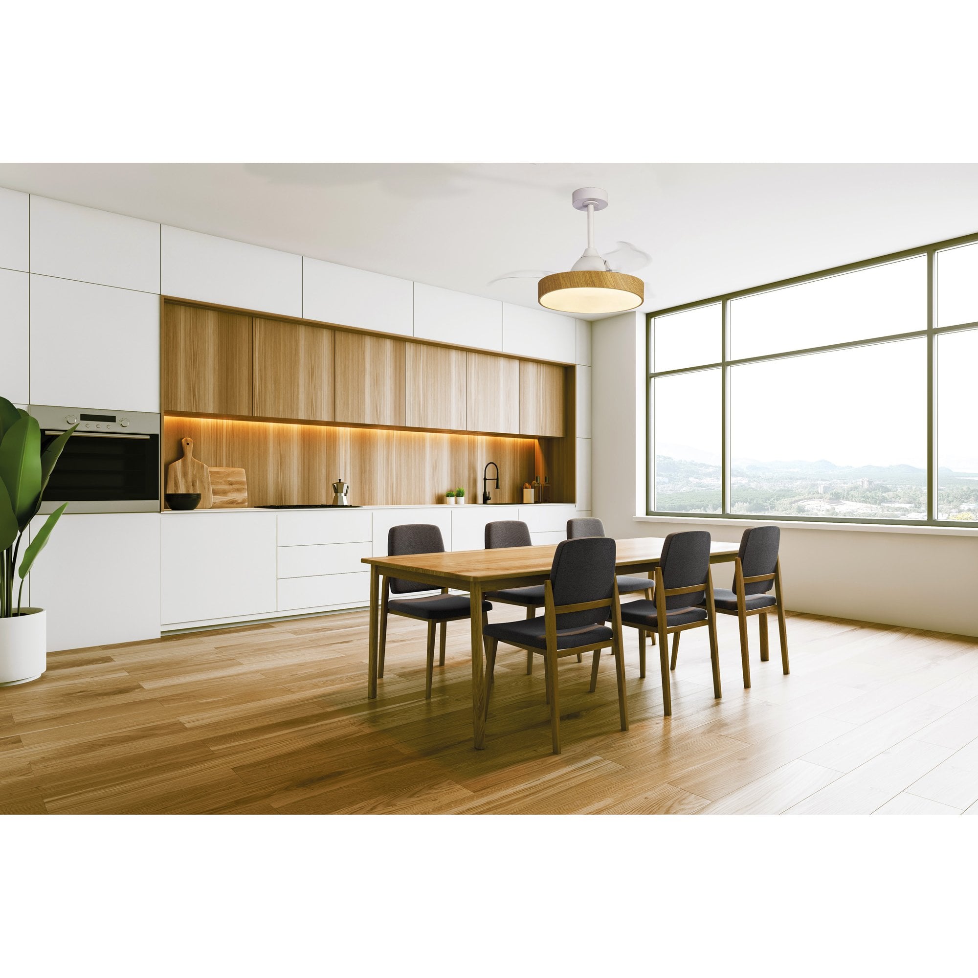 Mantra Alaska 45W LED Dimmable Ceiling Light With Built-In 25W DC Fan, 2700-5000K Remote & APP Control - Wood