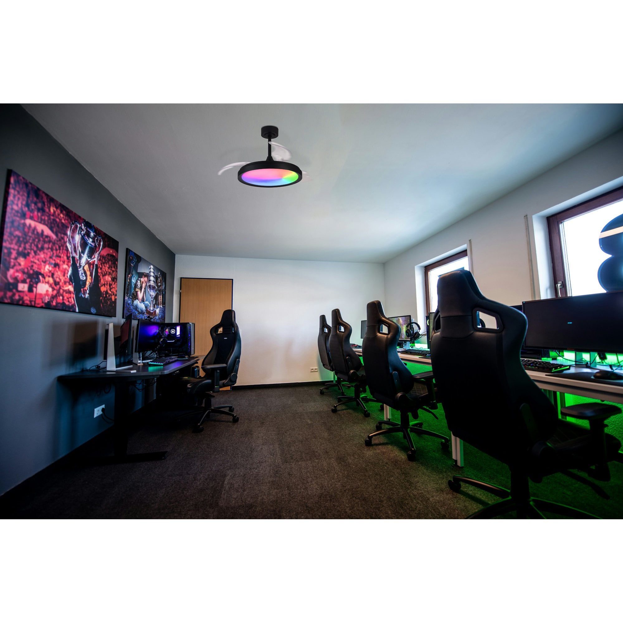 Mantra Siberia 50W LED Dimmable White, RGB Ceiling Light With Built-In 30W DC Fan, 3000-6500K Remote Control - Black