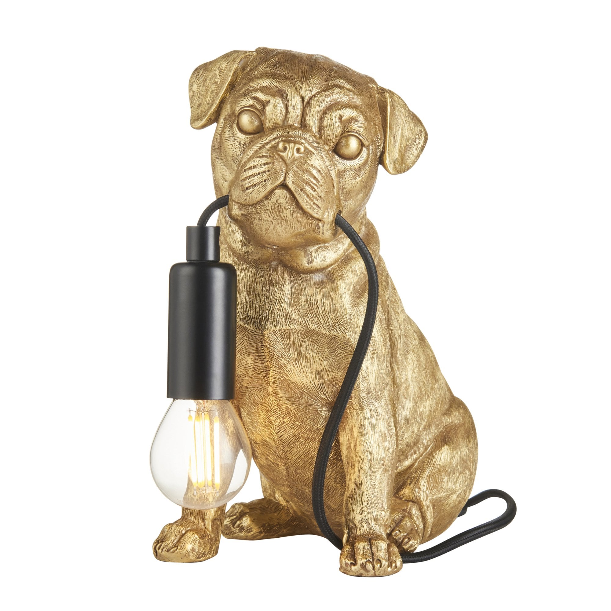 Endon Pug Puppy 1 Light Table Lamp - Vintage Gold & Matt Black