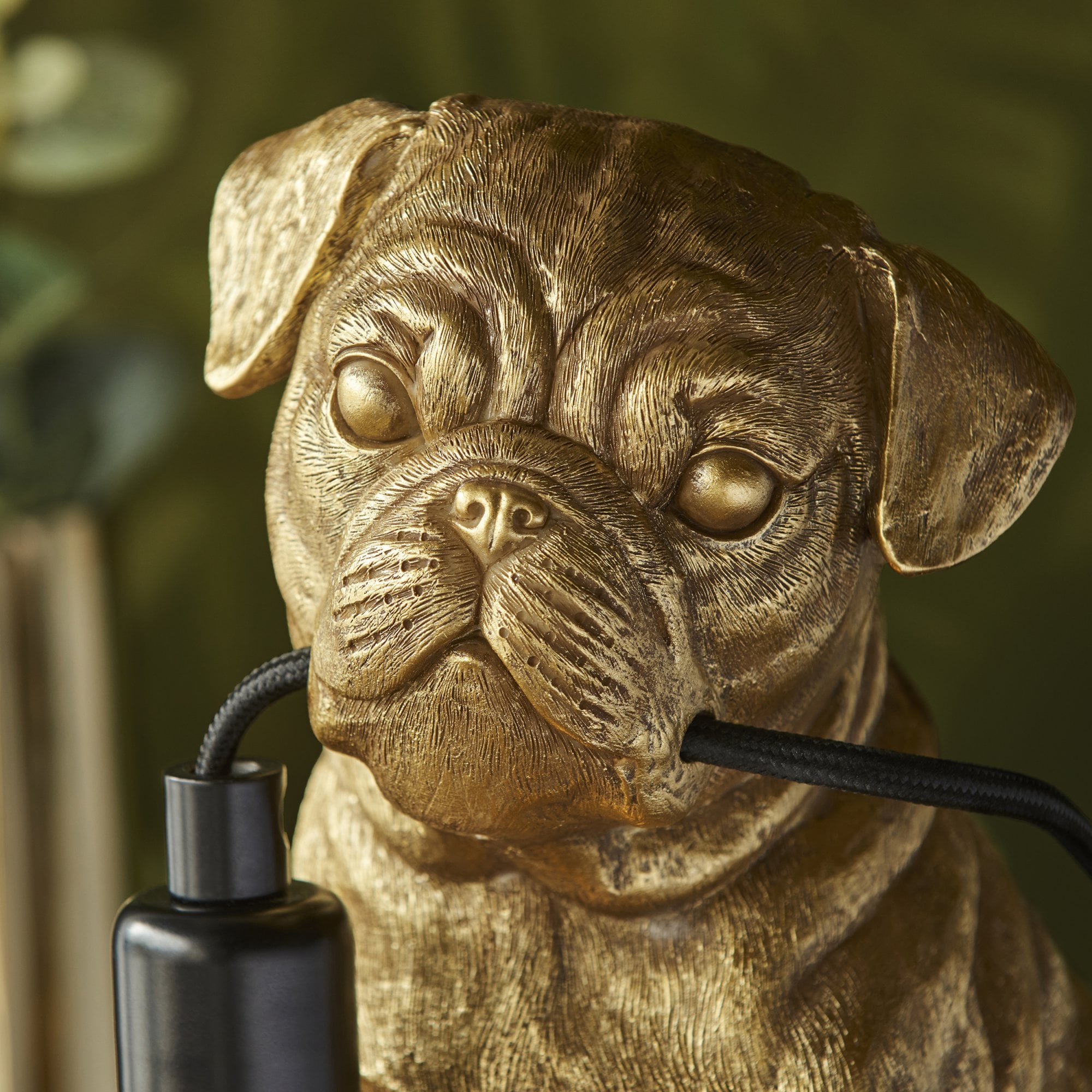 Endon Pug Puppy 1 Light Table Lamp - Vintage Gold & Matt Black