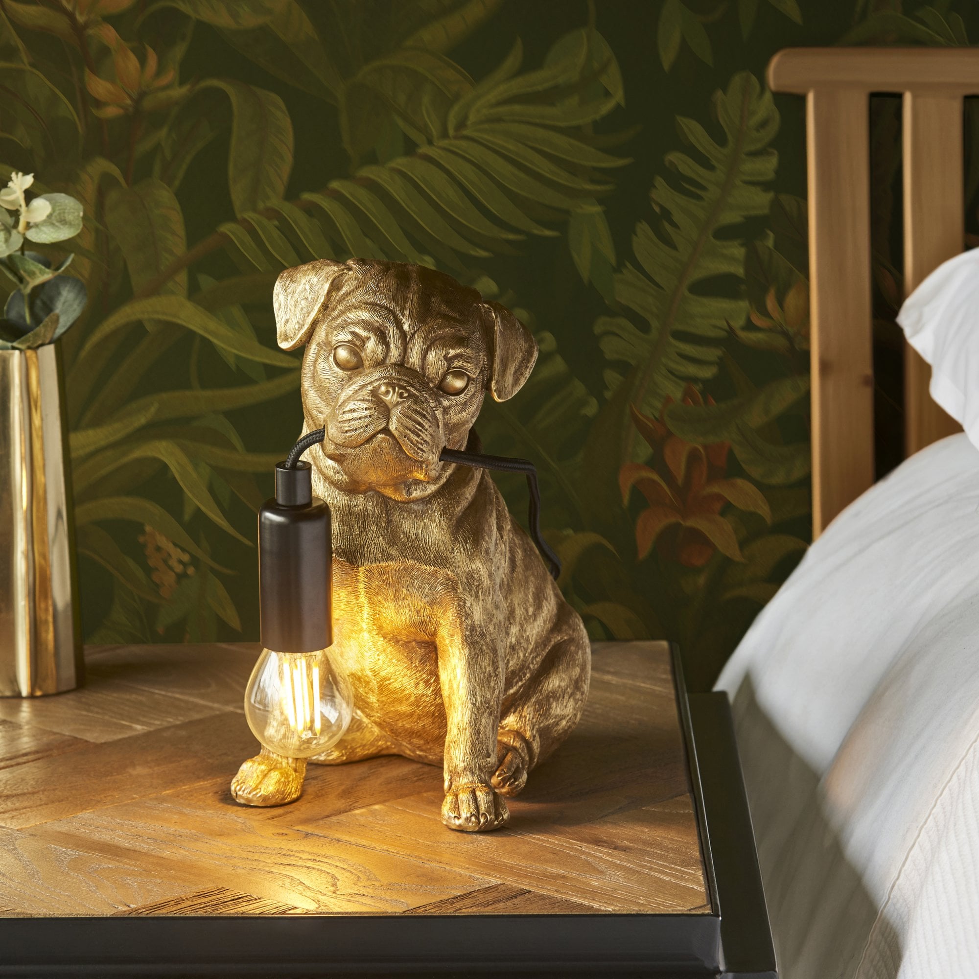 Endon Pug Puppy 1 Light Table Lamp - Vintage Gold & Matt Black