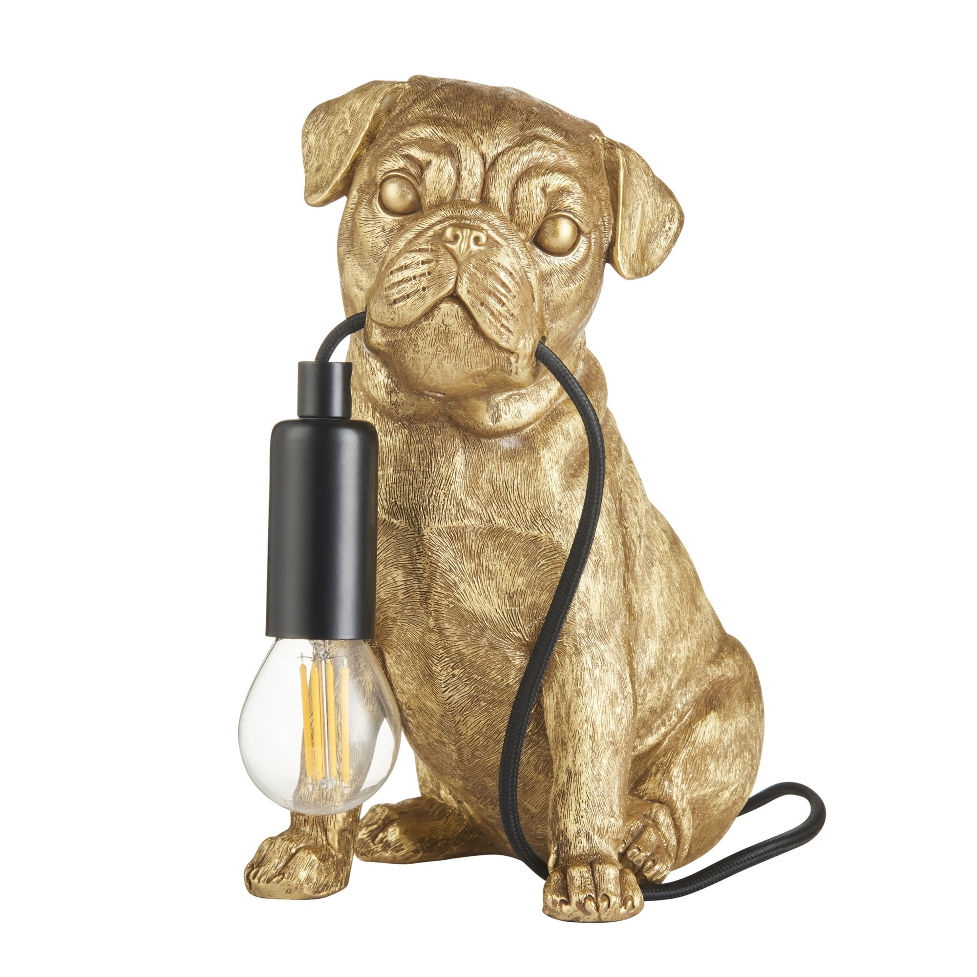 Endon Pug Puppy 1 Light Table Lamp - Vintage Gold & Matt Black