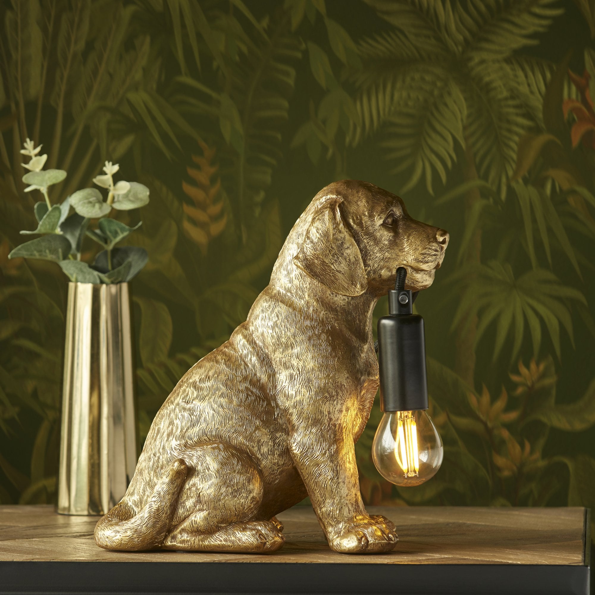 Endon Labrador Puppy 1 Light Table Lamp - Vintage Gold & Matt Black