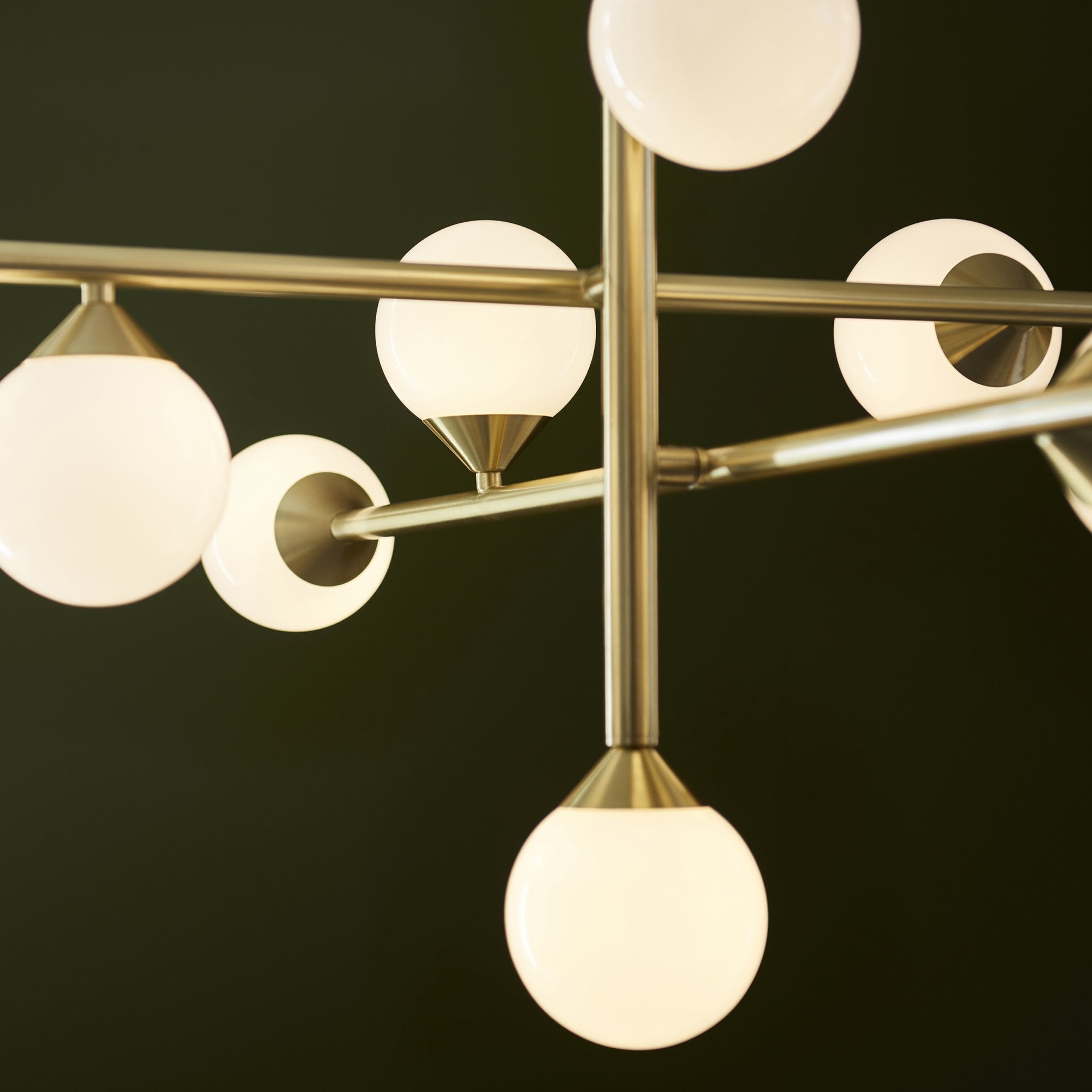 Utopia Lunar 10 Light Pendant - Satin Brushed Gold & Gloss White Glass