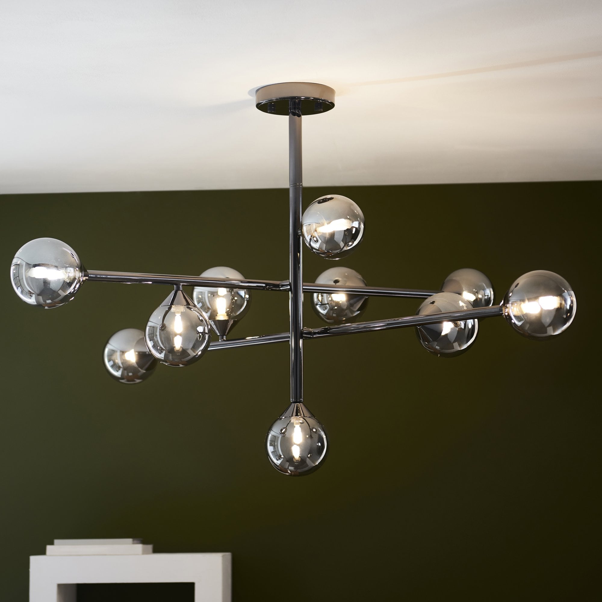 Utopia Lunar 10 Light Pendant - Matt Black & Smokey Mirror Glass