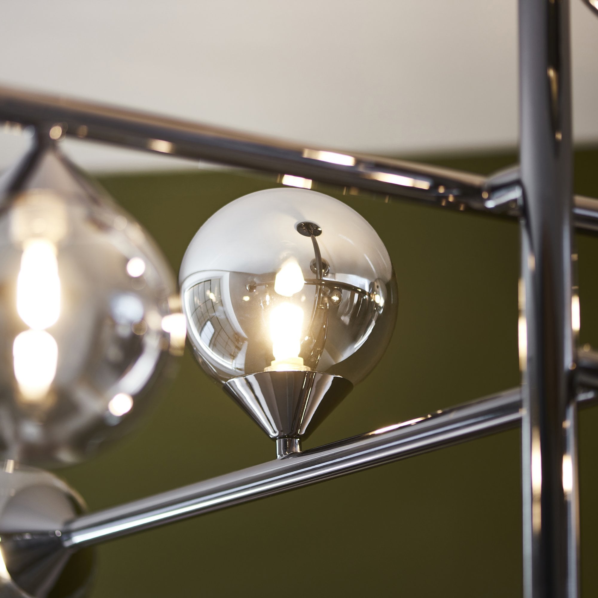 Utopia Lunar 10 Light Pendant - Matt Black & Smokey Mirror Glass