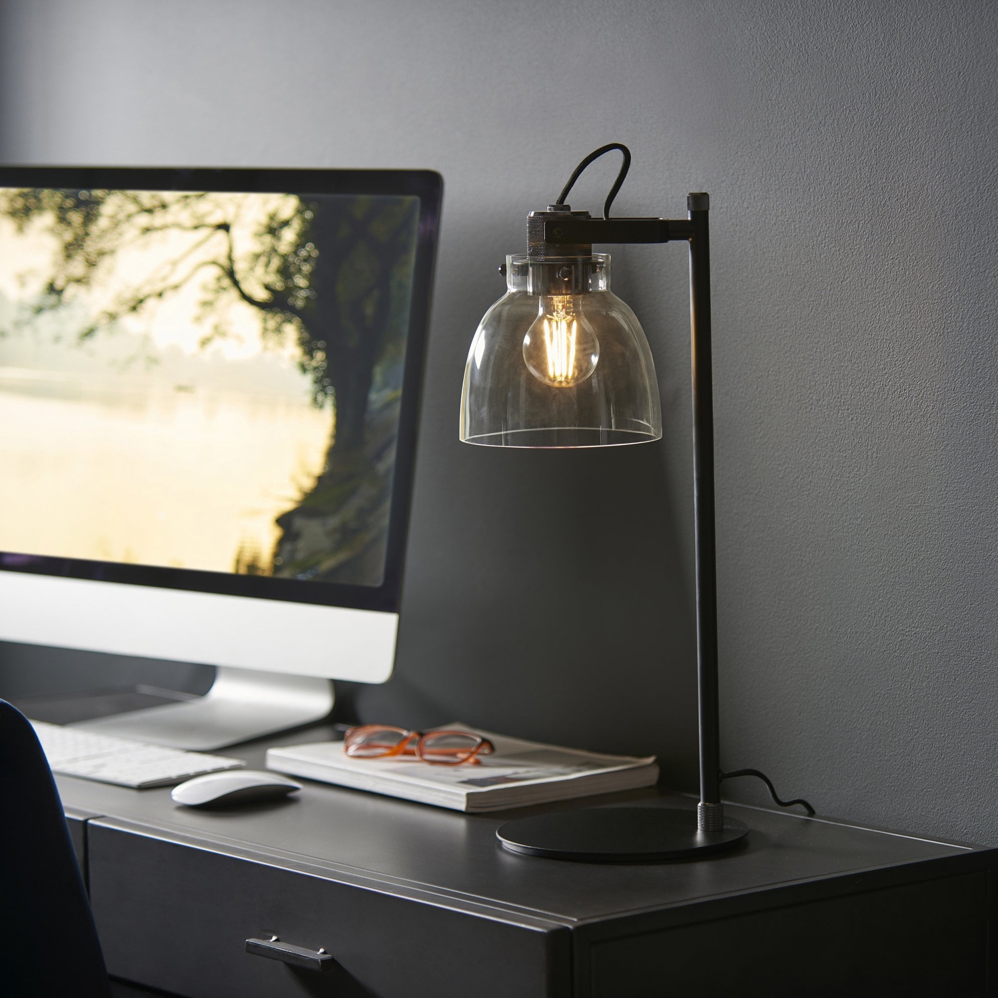 Endon Pitch 1 Light Table Lamp - Black Chrome & Tinted Glass