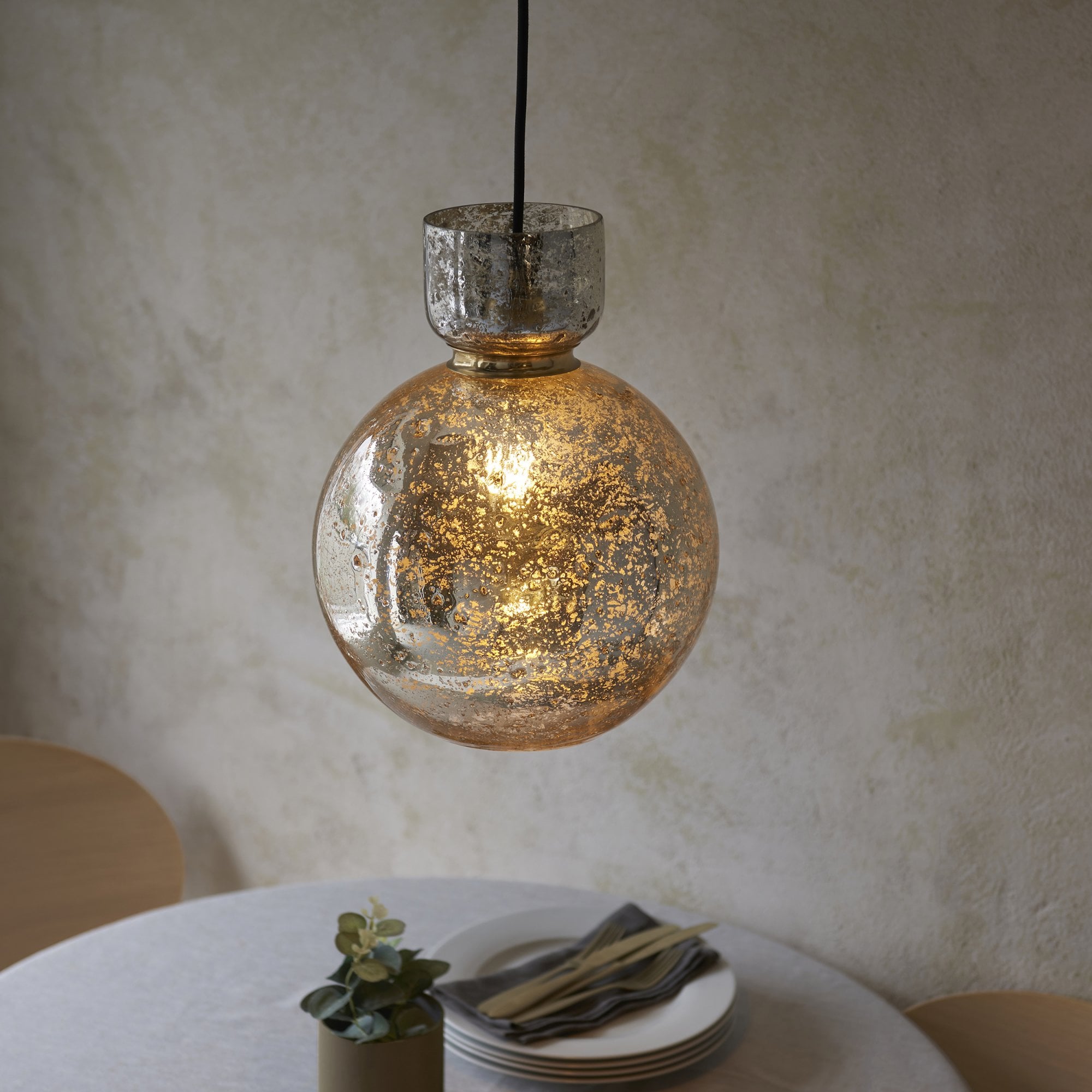 Utopia Cosmos 1 Light Pendant - Brass & Mercury Glass