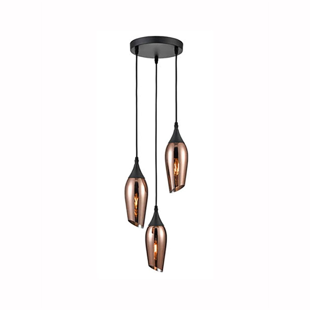 Franklite Taper 3 Light Spreader Pendant - Matt Black & Copper