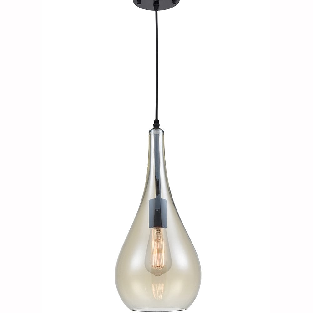 Franklite Droplet 1 Light Pendant - Amber Glass