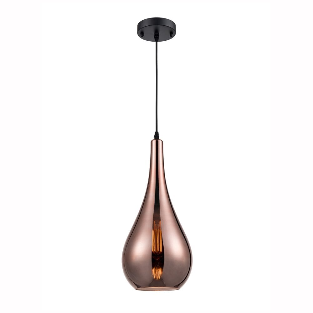 Franklite Droplet 1 Light Pendant - Copper Glass