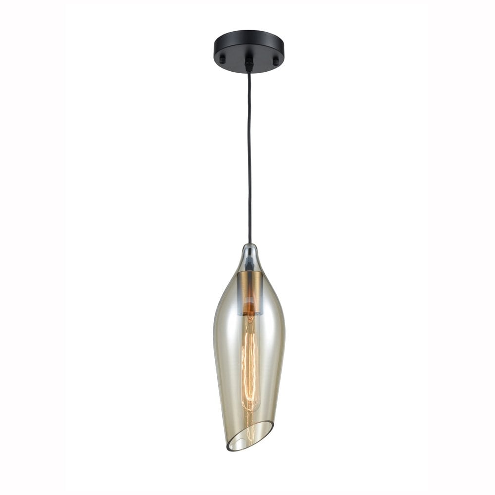 Franklite Taper 1 Light Pendant - Amber Glass