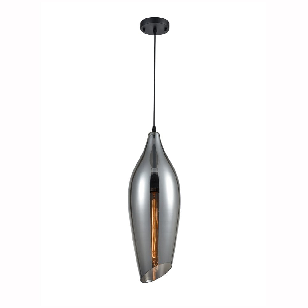 Franklite Taper Large Single Pendant - Matt Black & Smoked Glass