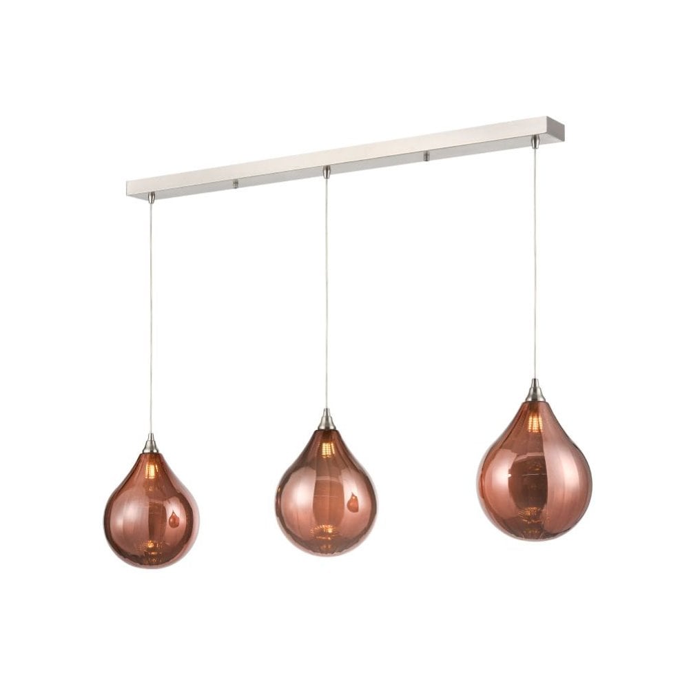 Franklite Perry 3 Light Bar Pendant - Satin Nickel & Copper Glass