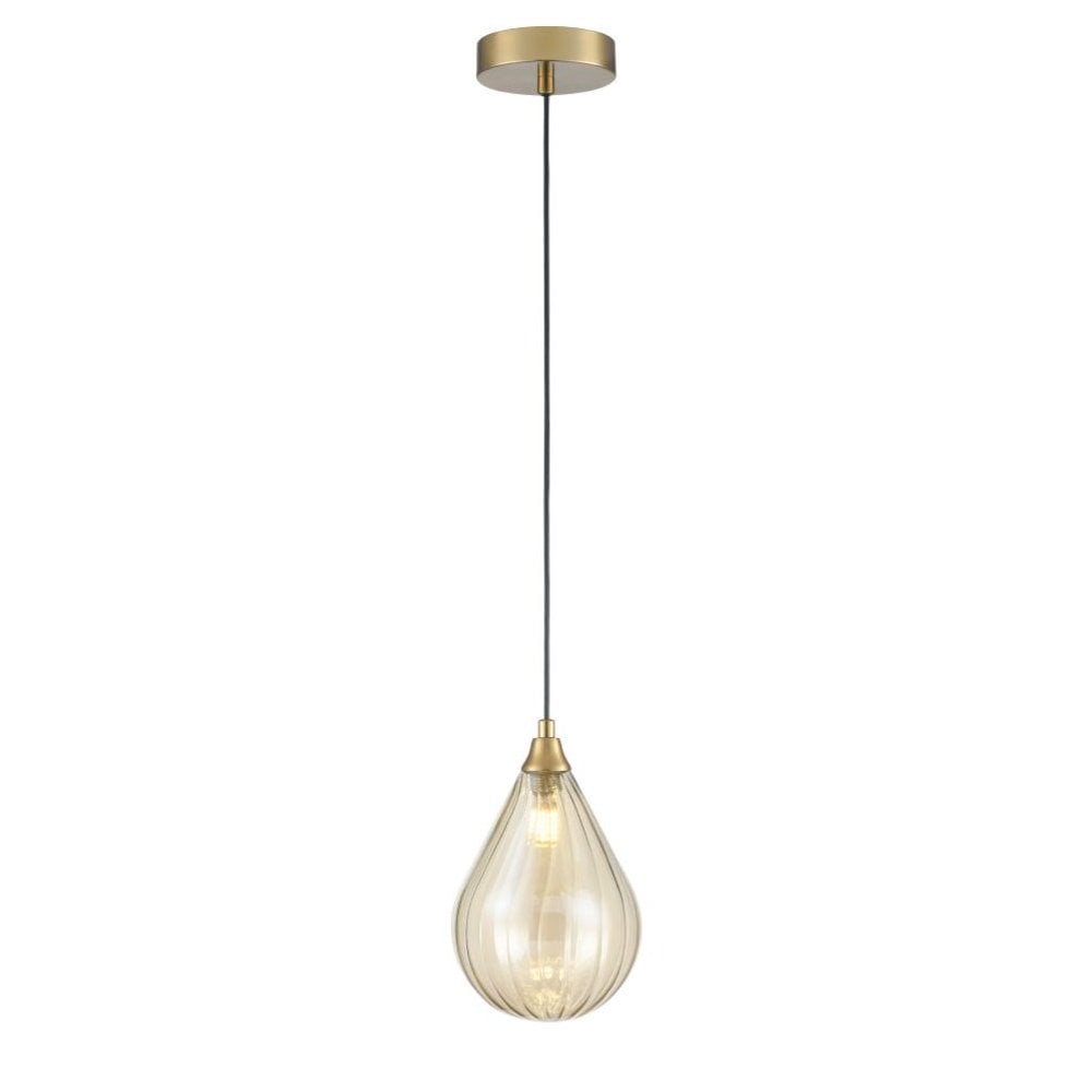 Franklite Perry Single Small Pendant - Aged Brass & Amber Glass