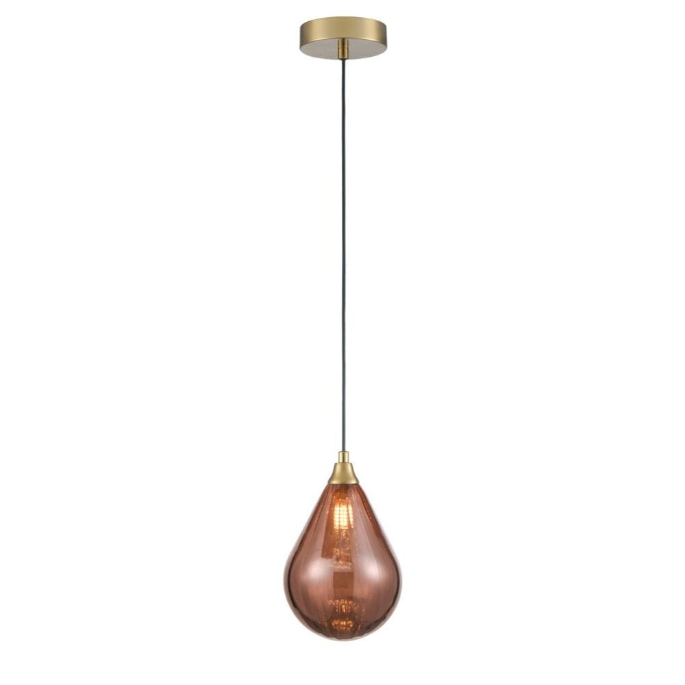 Franklite Perry Single Small Pendant - Aged Brass & Copper Glass