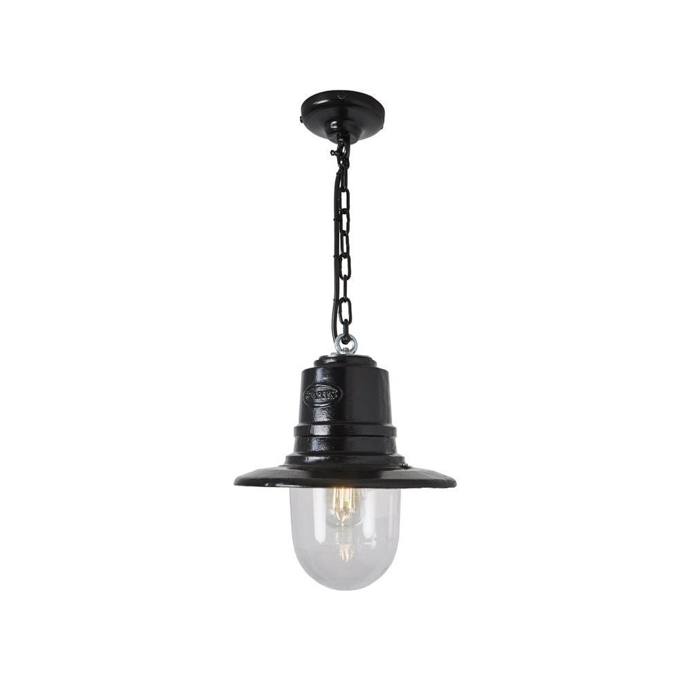 Harte Classic Railway Style 0.33m Hanging Light With Chain - Cast Iron & Galvanised Steel