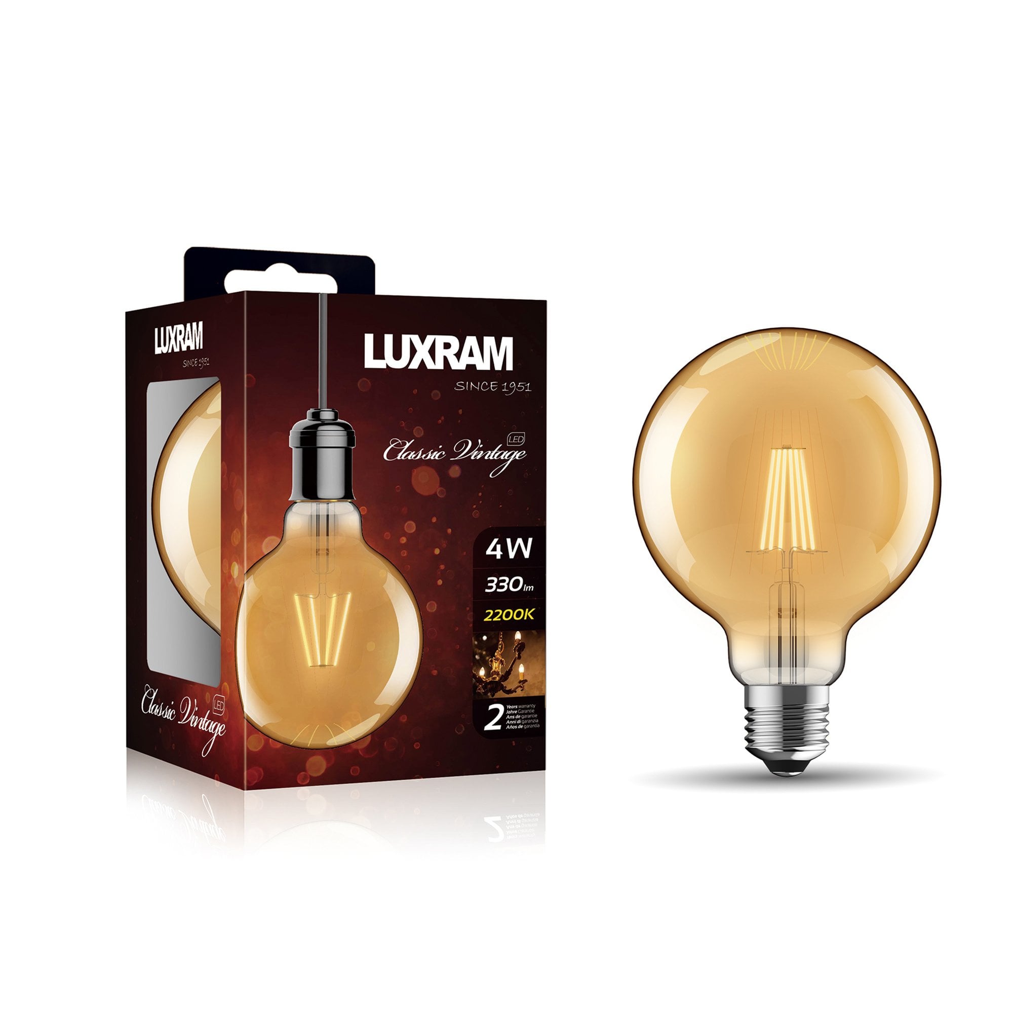 Luxram Vintage LED Globe 95mm E27 4W 2200K - Gold Glass