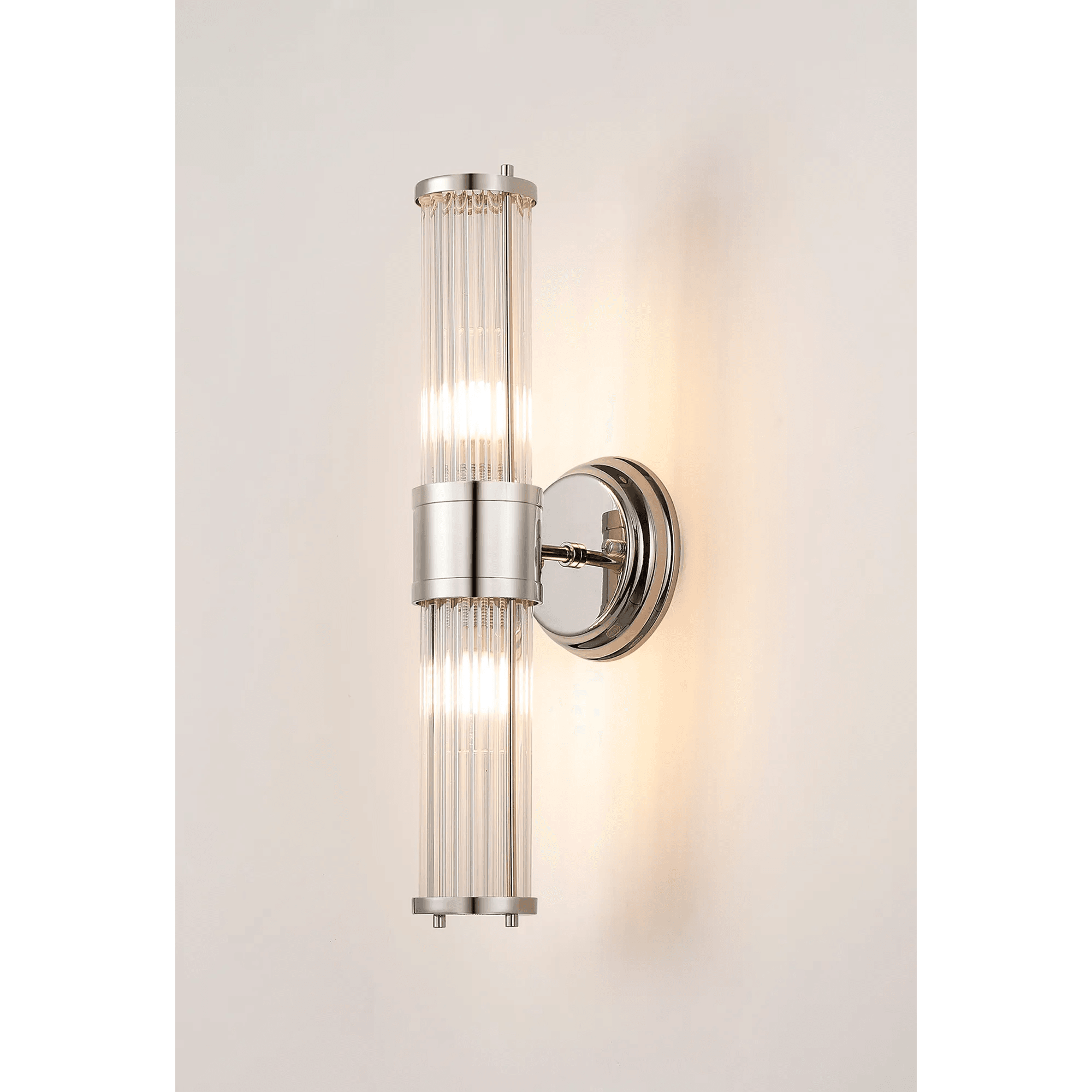 Fabula Wedgewood 2 Light Glass Rod Up & Down Light IP44 - Polished Nickel & Clear Glass