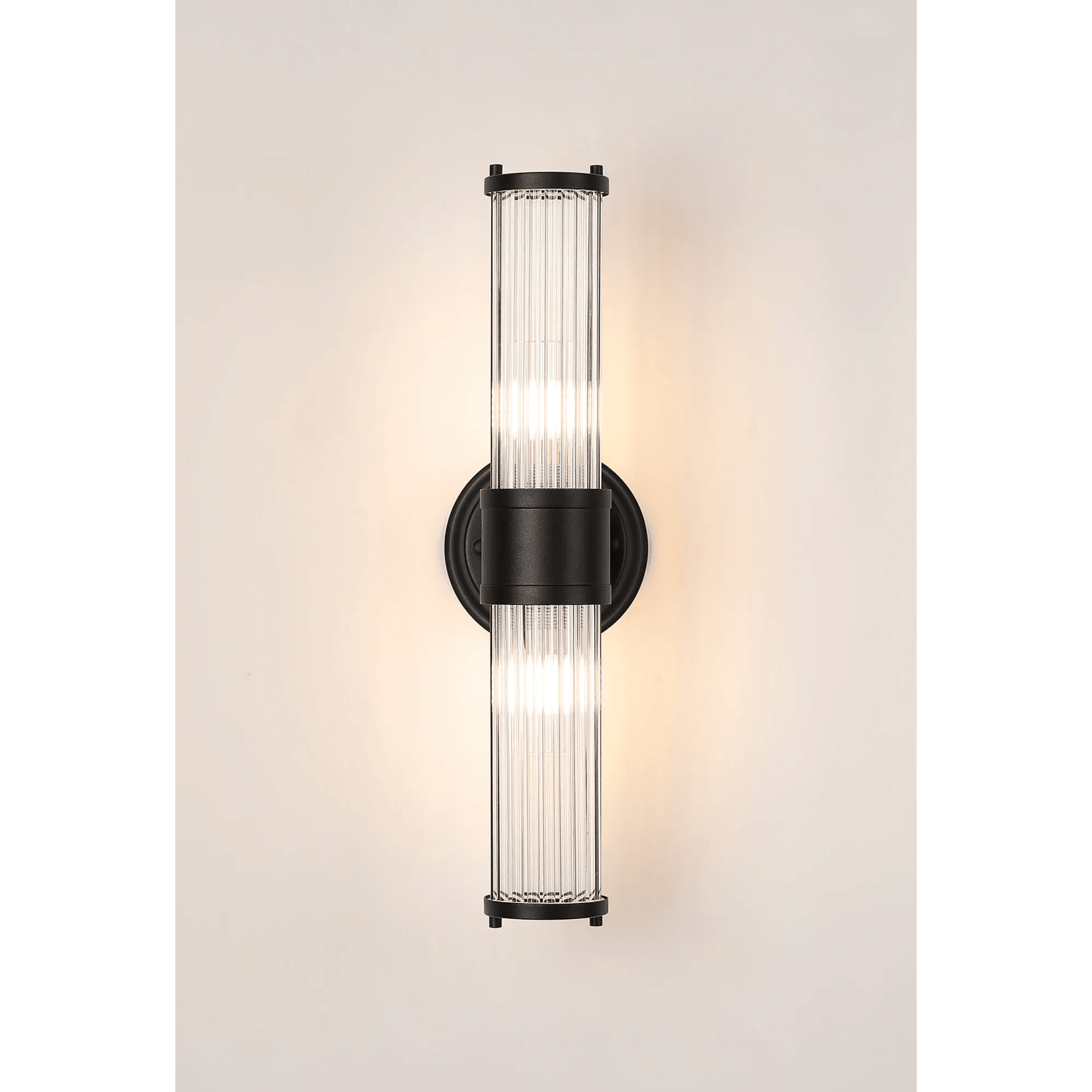 Fabula Wedgewood 2 Light Glass Rod Up & Down Light IP44 - Satin Black & Clear Glass