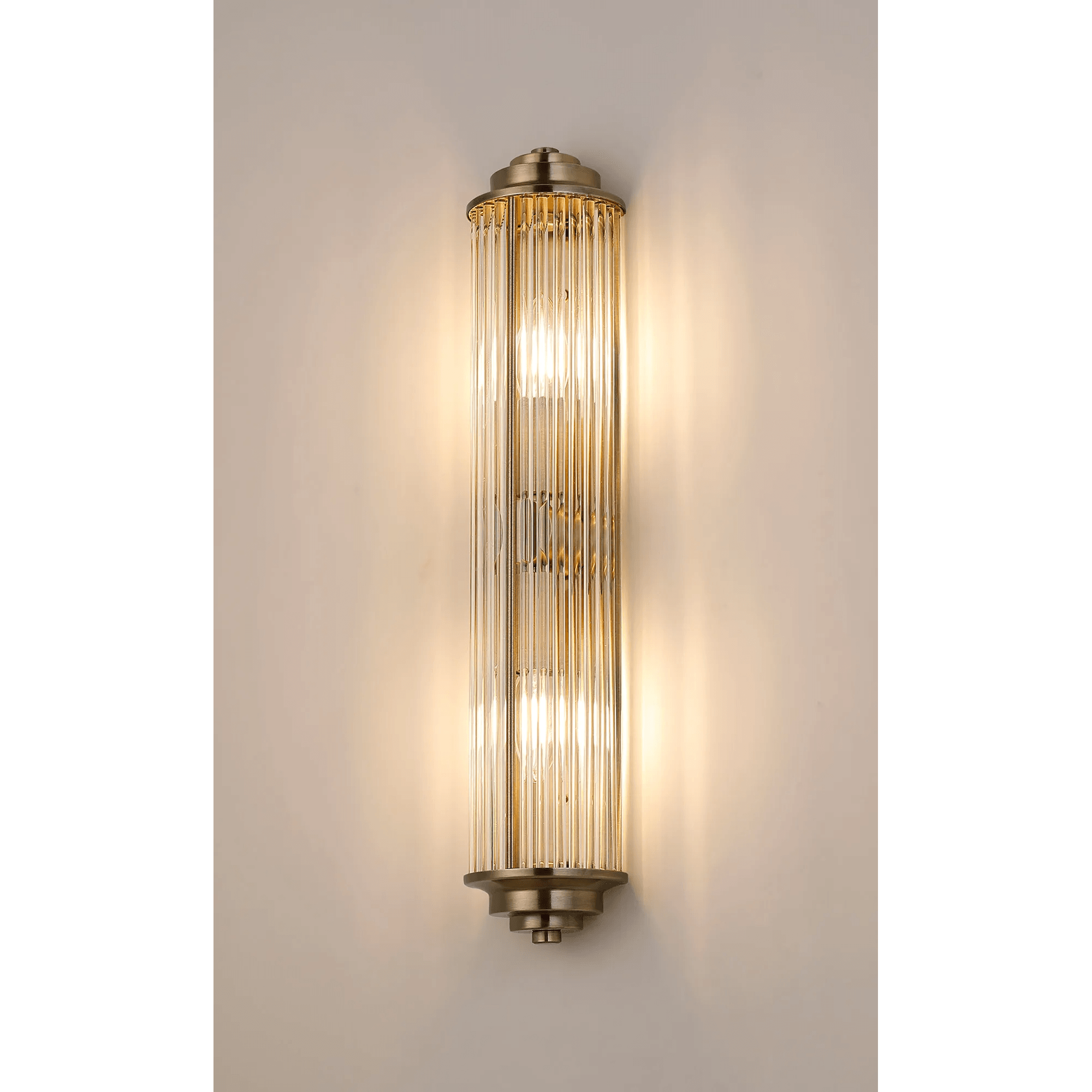 Fabula Wedgewood 2 Light Glass Rod E14 IP44 - Antique Brass & Clear Glass