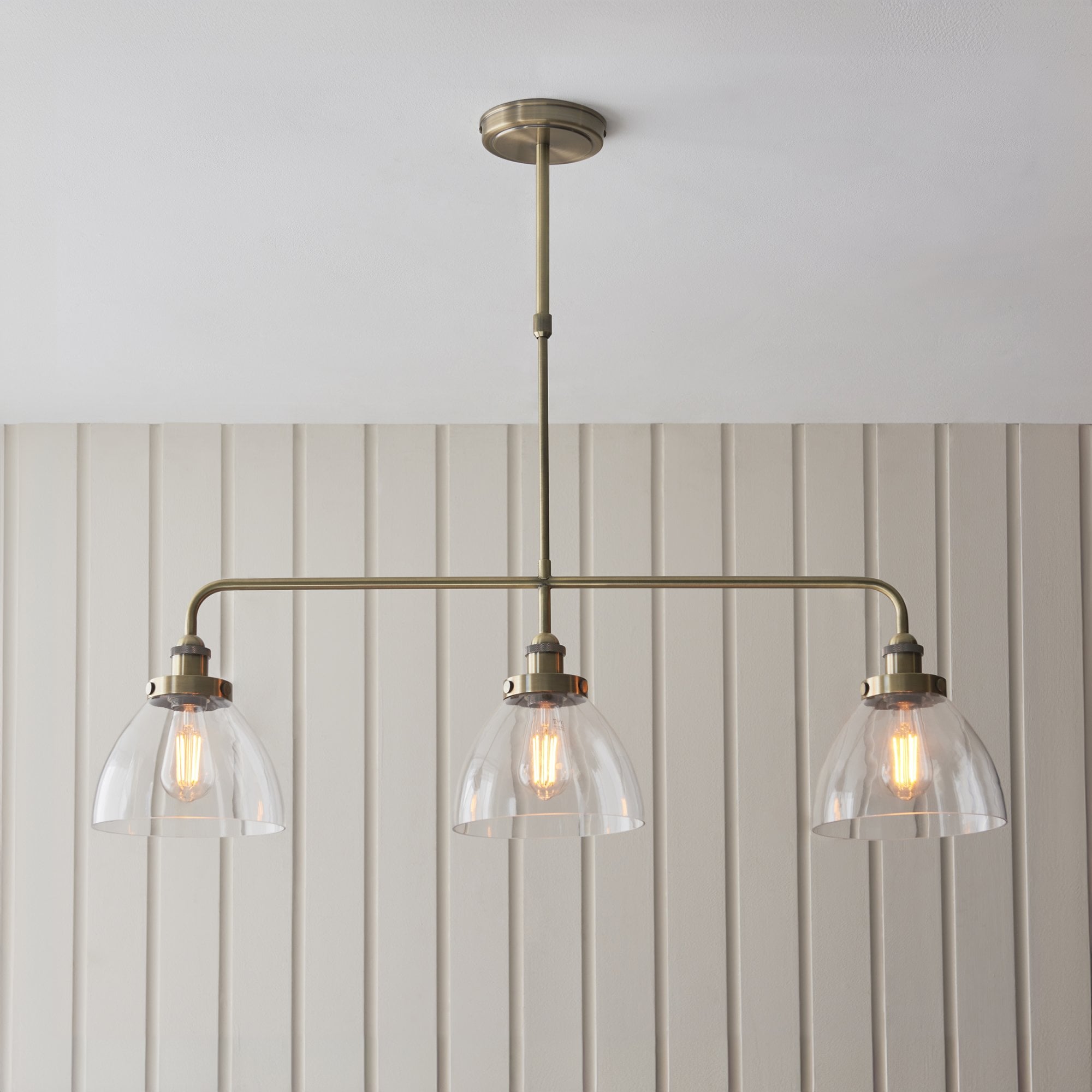 Endon Hansen 3 Light Pendant - Antique Brass Plate & Clear Glass