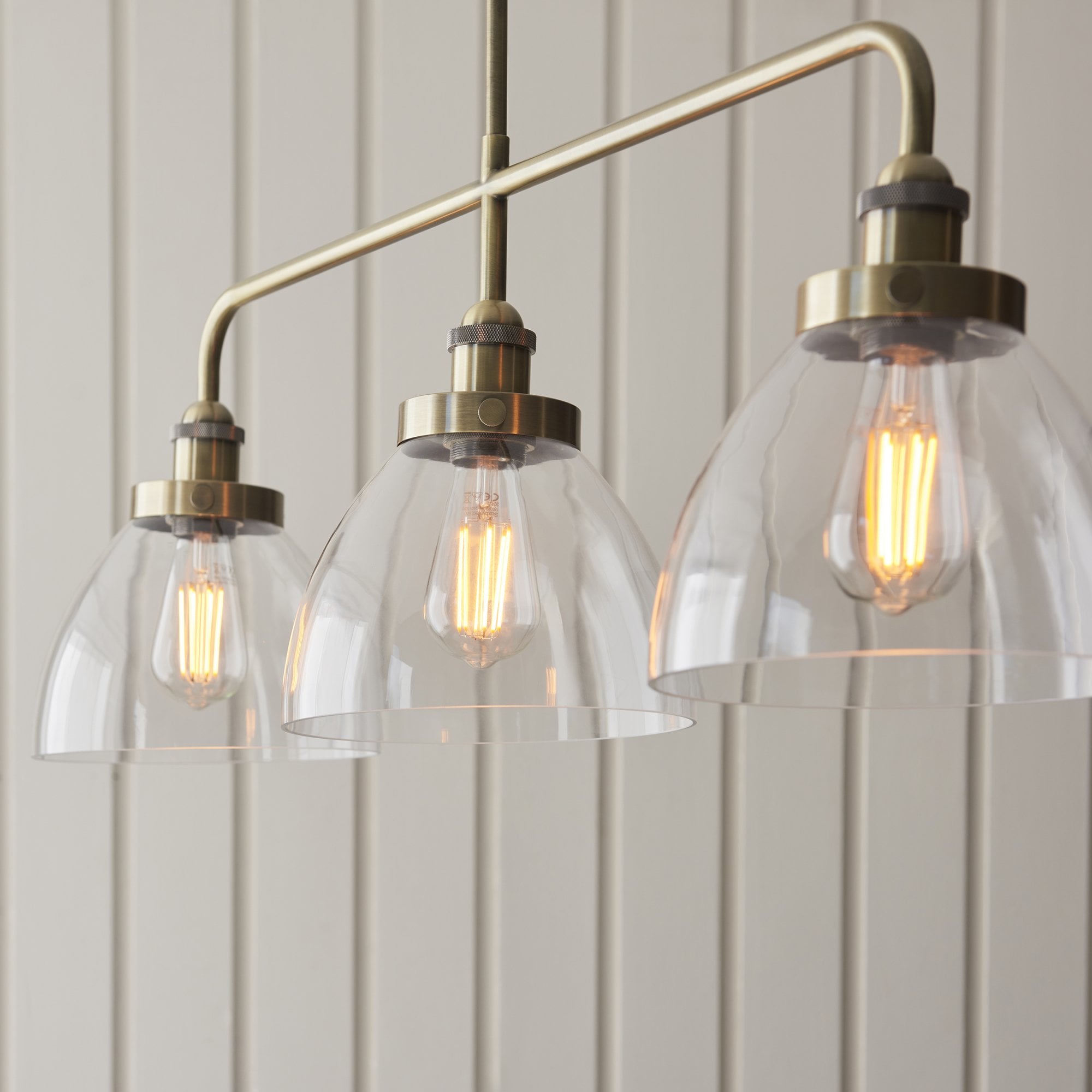 Endon Hansen 3 Light Pendant - Antique Brass Plate & Clear Glass
