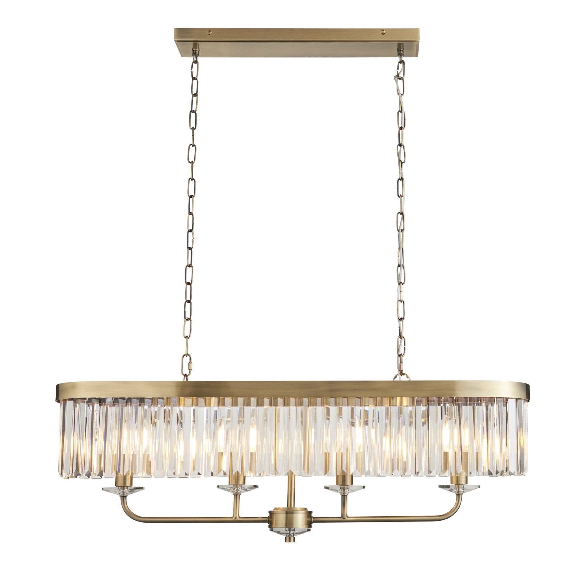 Utopia Martini 4 Light Linear Ceiling Pendant - Antique Brass & Clear Cut Glass
