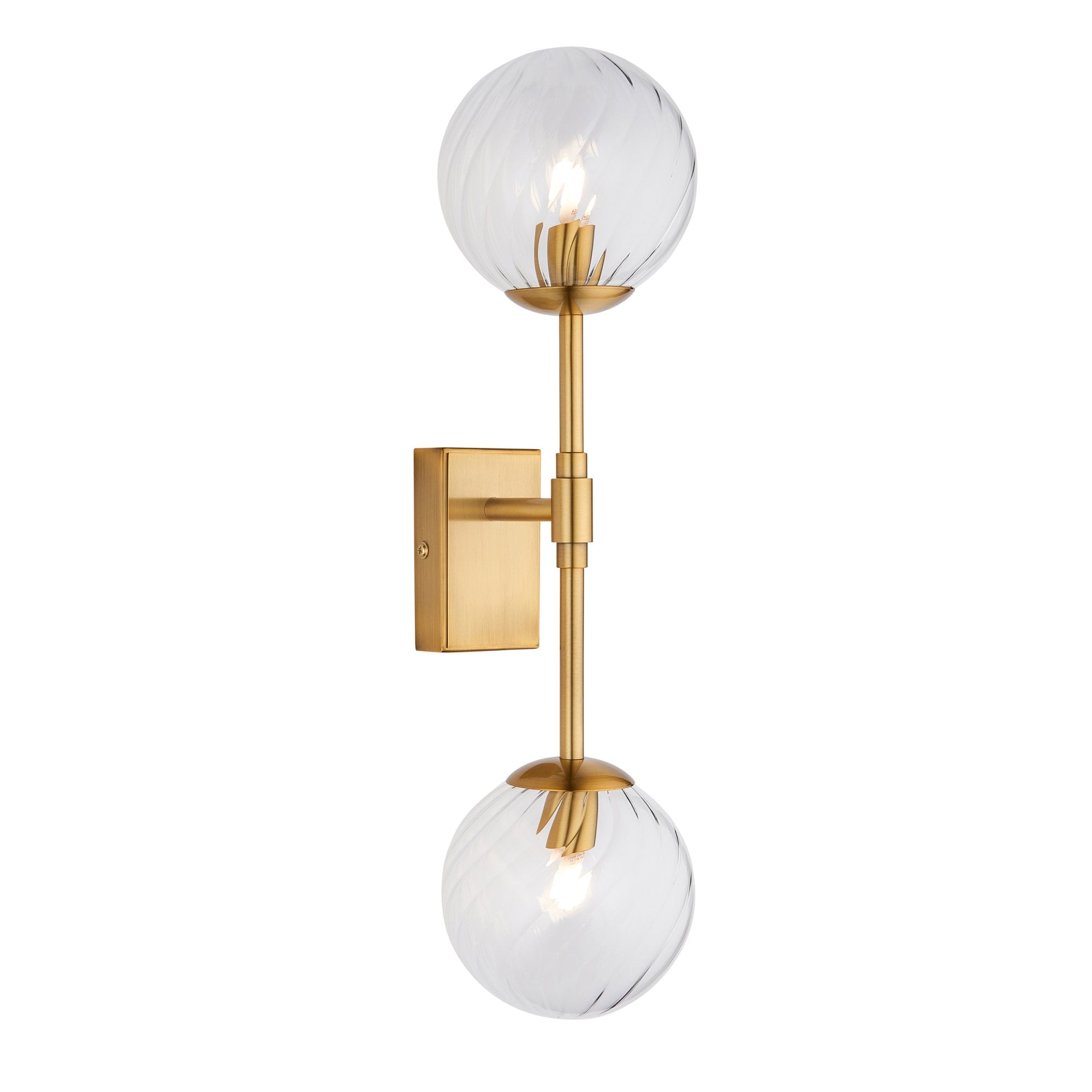 Utopia Atomic 2 Light Wall Light - Brushed Aged Brass & Twisted Clear Glass