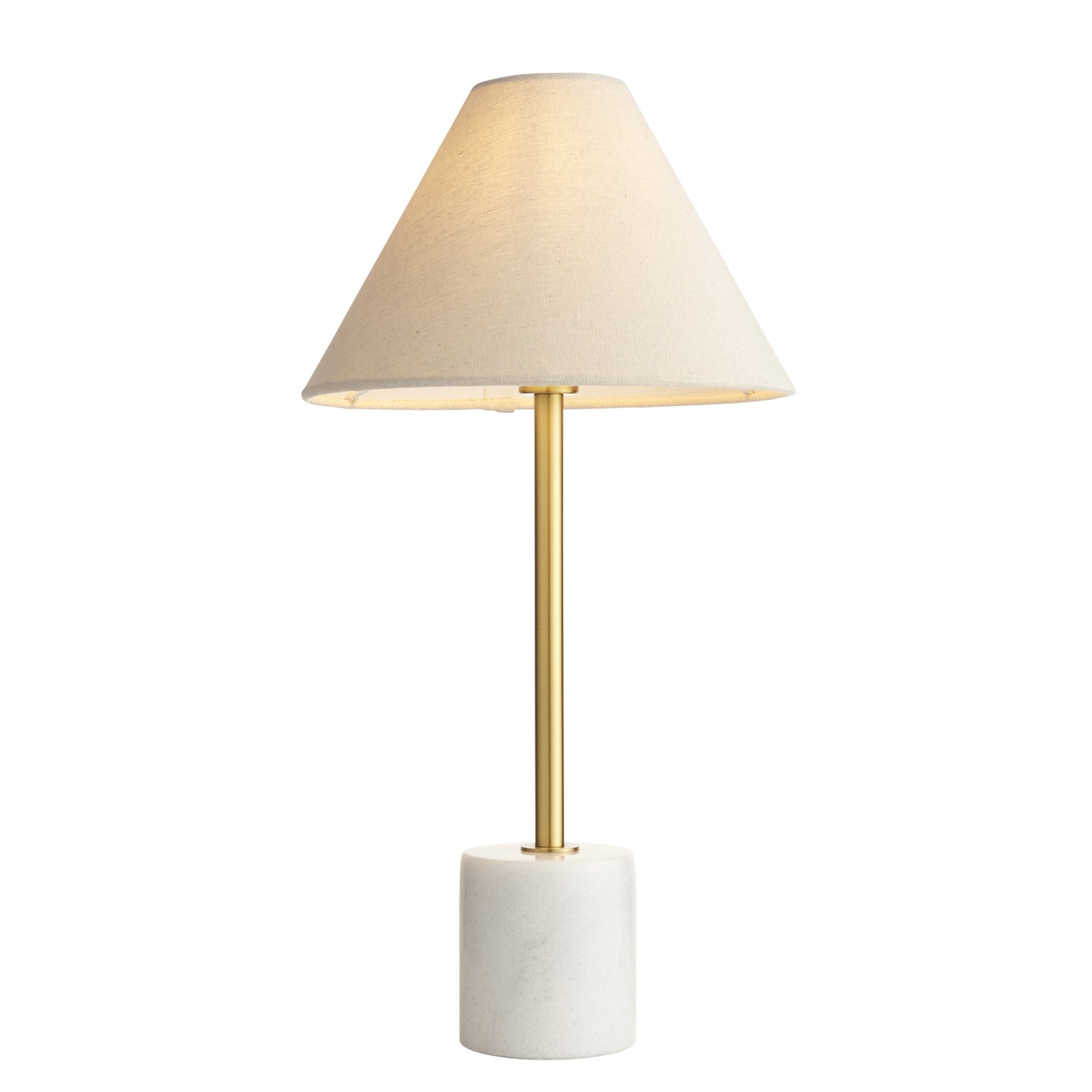 Utopia Pinnacle White Marble Single Table Lamp - Brushed Aged Brass & Natural Tapered Shade