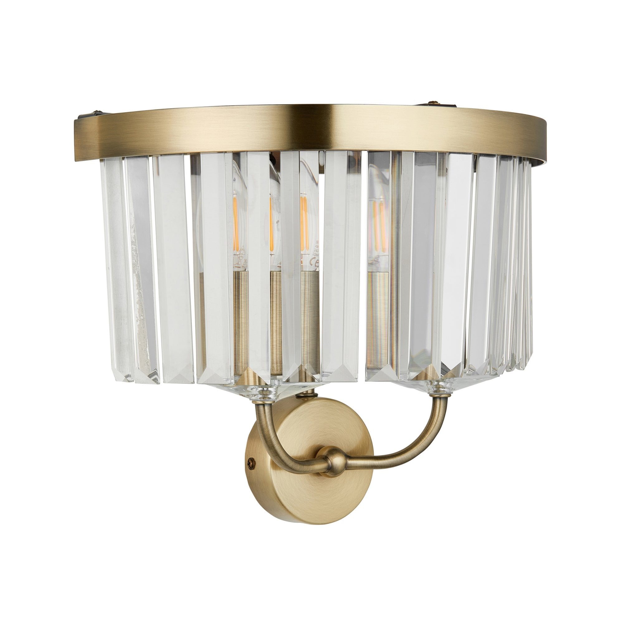 Utopia Martini 2 Light Wall Light - Antique Brass & Clear Cut Glass