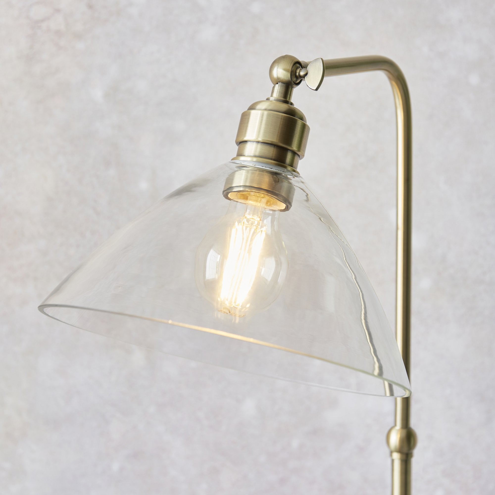 Utopia Diner Single Floor Lamp - Antique Brass & Clear Glass