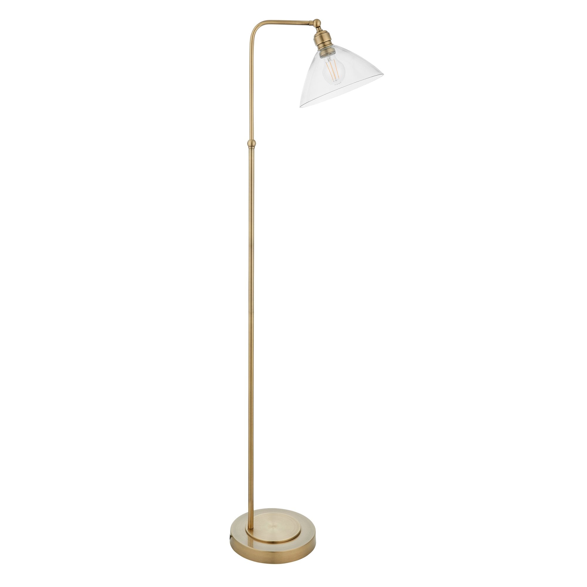 Utopia Diner Single Floor Lamp - Antique Brass & Clear Glass