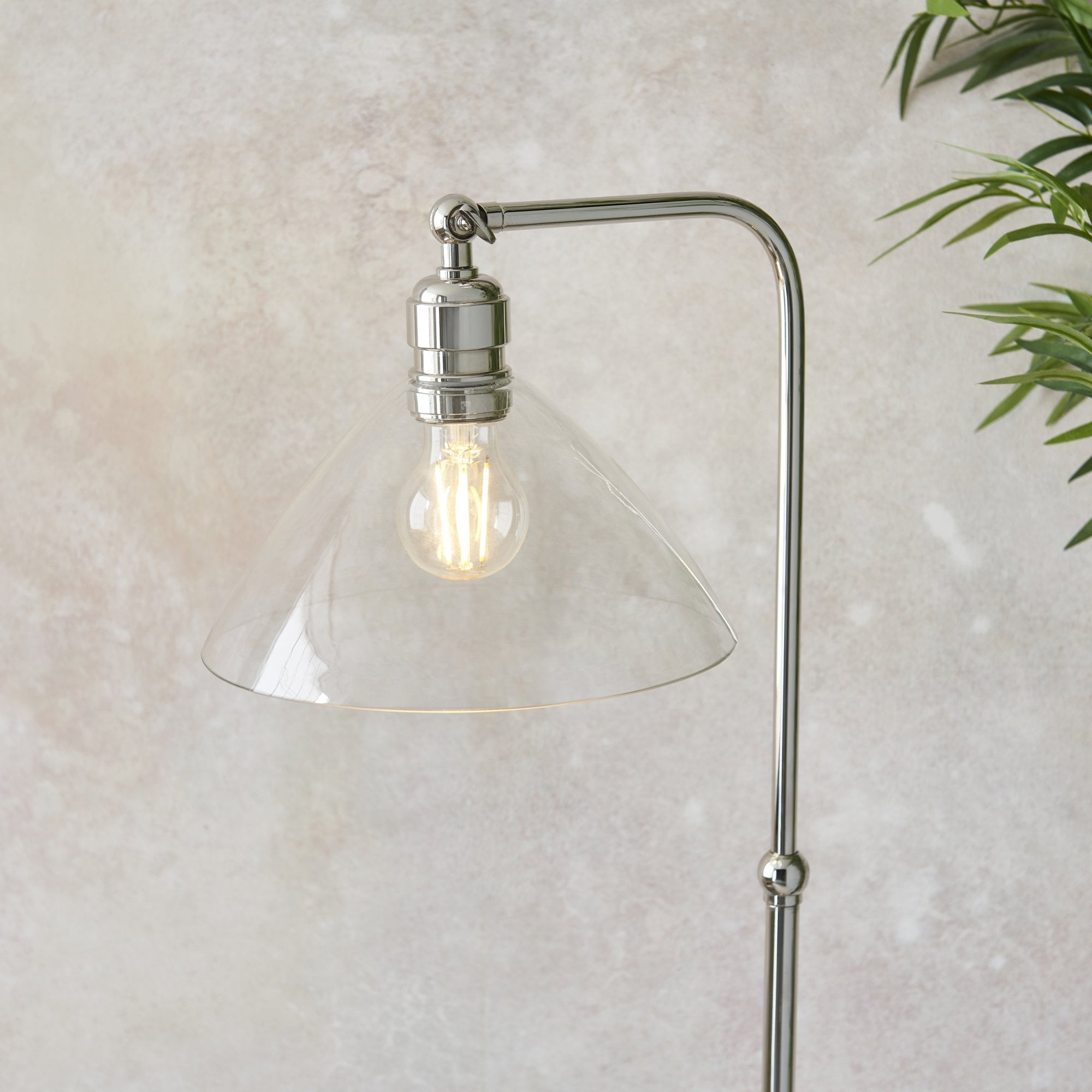 Utopia Diner Single Floor Lamp - Bright Nickel & Clear Glass