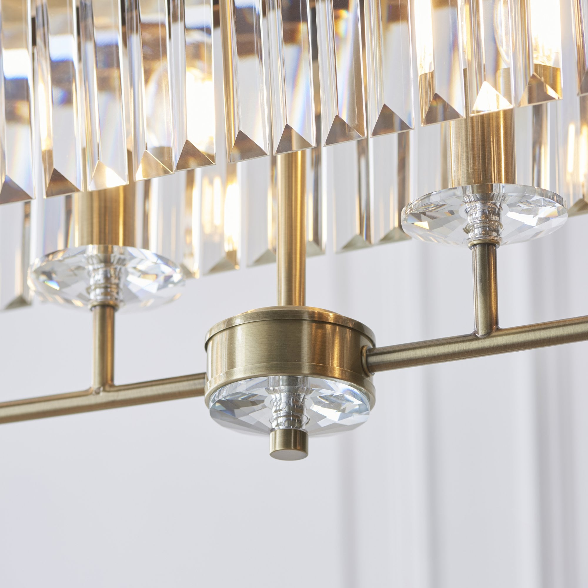 Utopia Martini 4 Light Linear Ceiling Pendant - Antique Brass & Clear Cut Glass