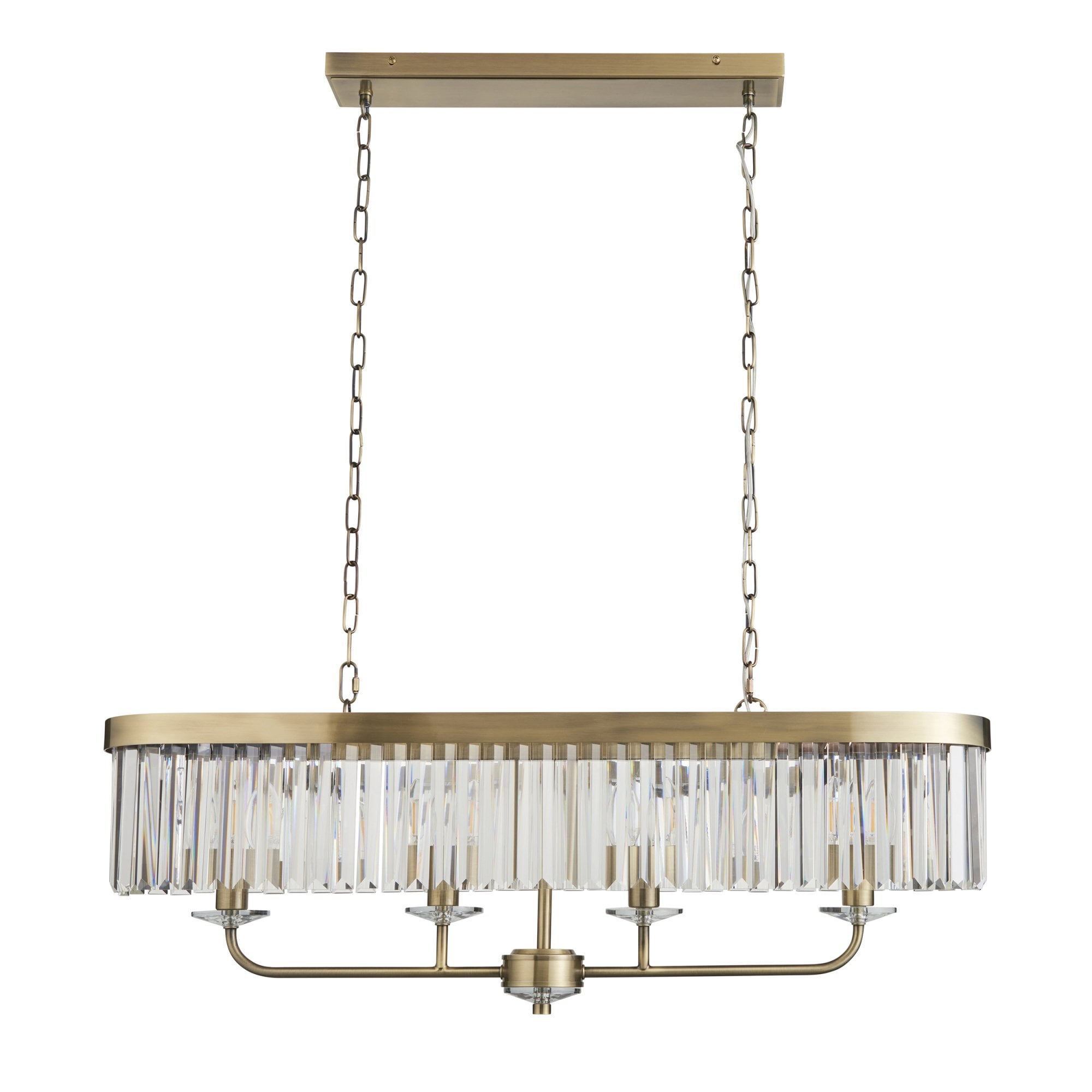 Utopia Martini 4 Light Linear Ceiling Pendant - Antique Brass & Clear Cut Glass