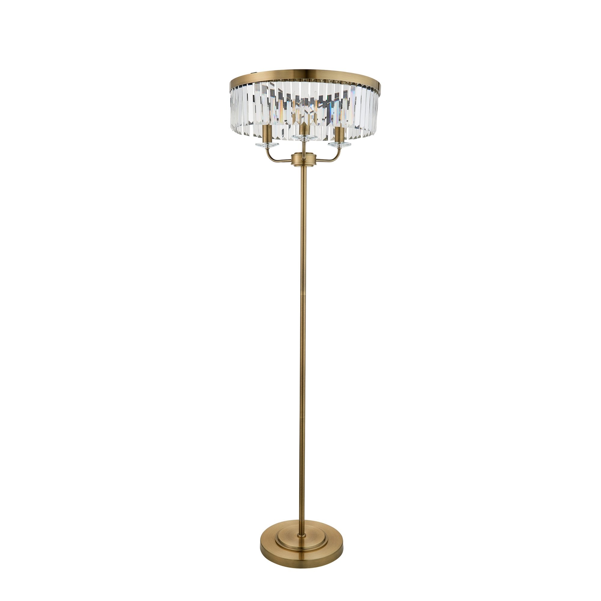 Utopia Martini 3 Light Floor Lamp - Antique Brass & Clear Cut Glass