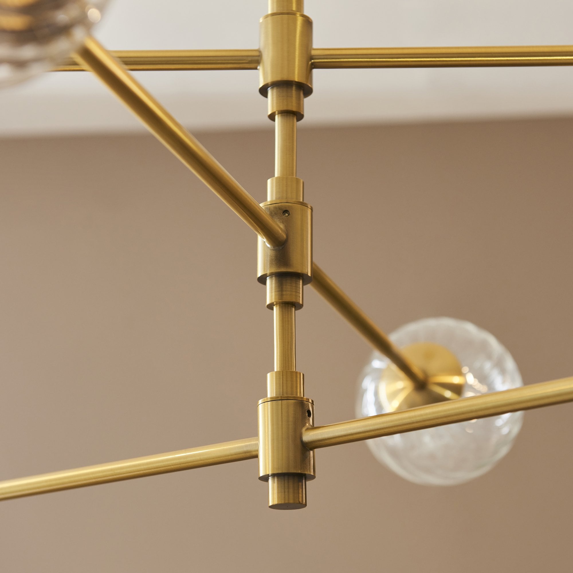 Utopia Atomic 6 Light Pendant - Brushed Aged Brass & Twisted Clear Glass