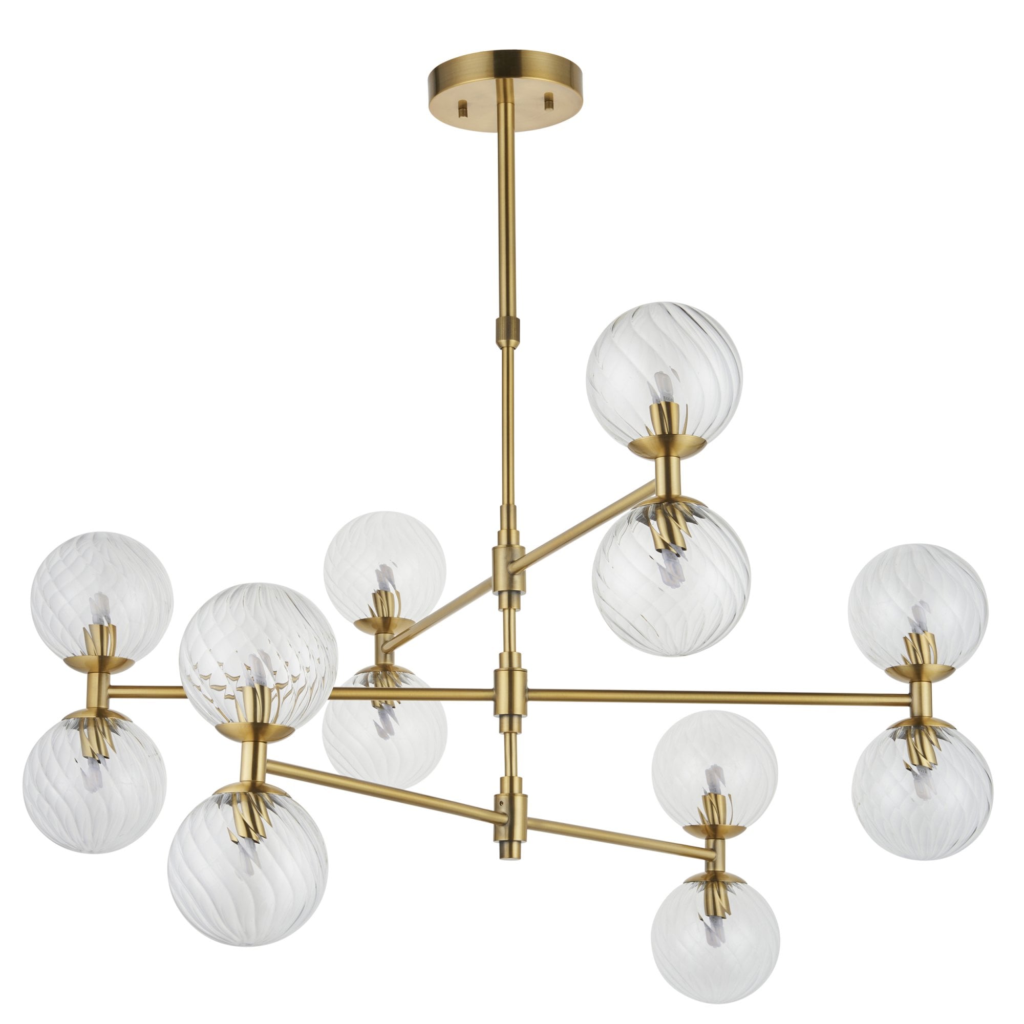 Utopia Atomic 12 Light Pendant - Brushed Aged Brass & Twisted Clear Glass