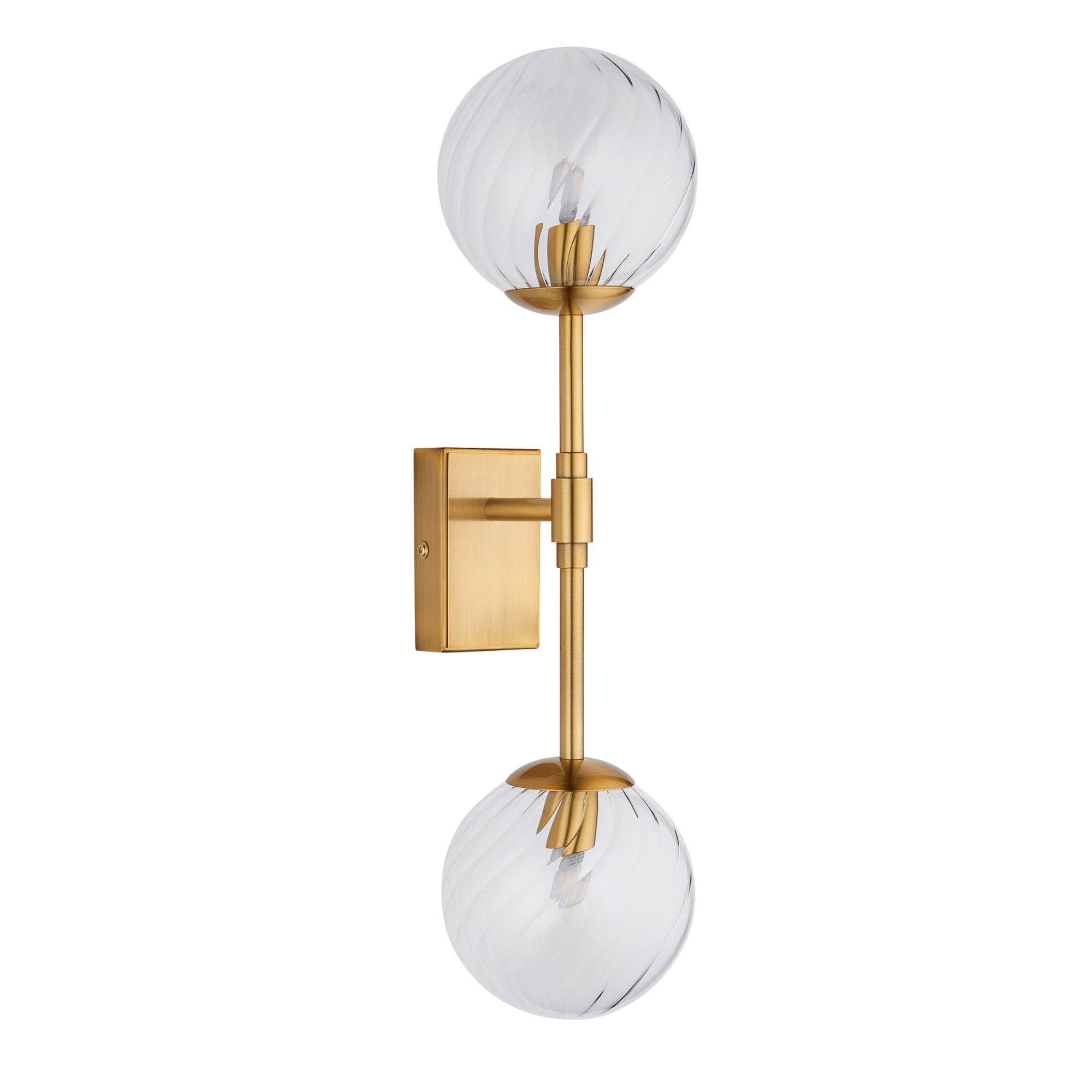 Utopia Atomic 2 Light Wall Light - Brushed Aged Brass & Twisted Clear Glass
