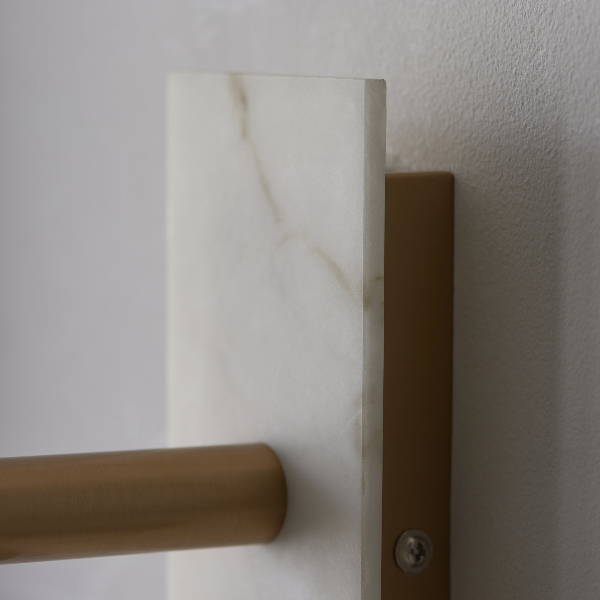 Utopia Spire Single White Marble Wall Light - Vintage Brass & Natural Tapered Shade