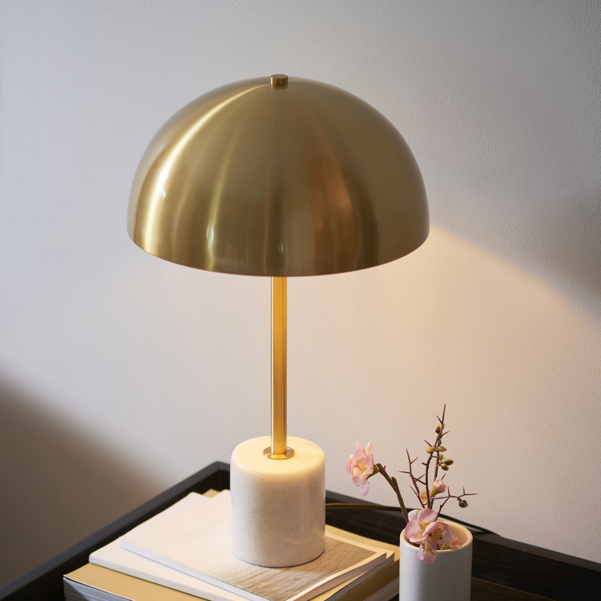 Utopia Parasol Single Table Lamp - Brushed Aged Brass & White Marble