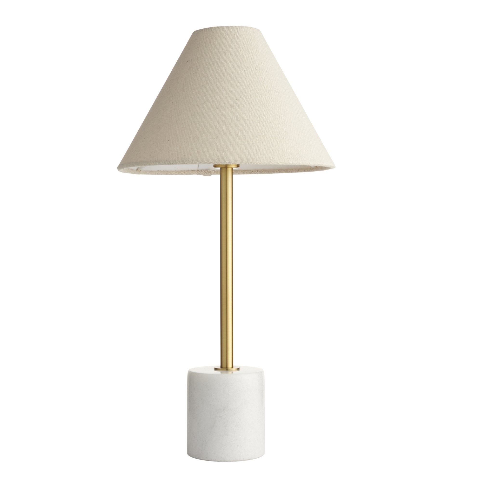 Utopia Pinnacle White Marble Single Table Lamp - Brushed Aged Brass & Natural Tapered Shade