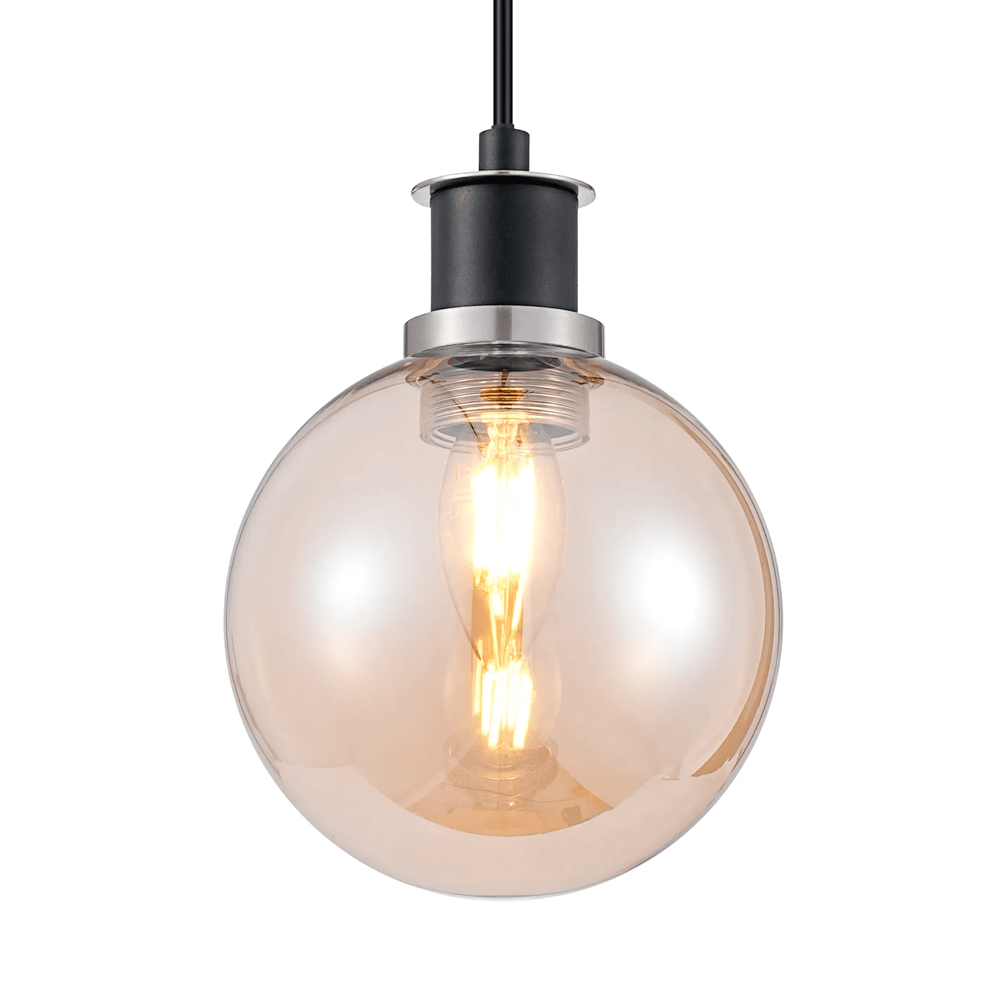 Fabula Devon 1.3m Glass Shade Pendant - Satin Nickel & Satin Black