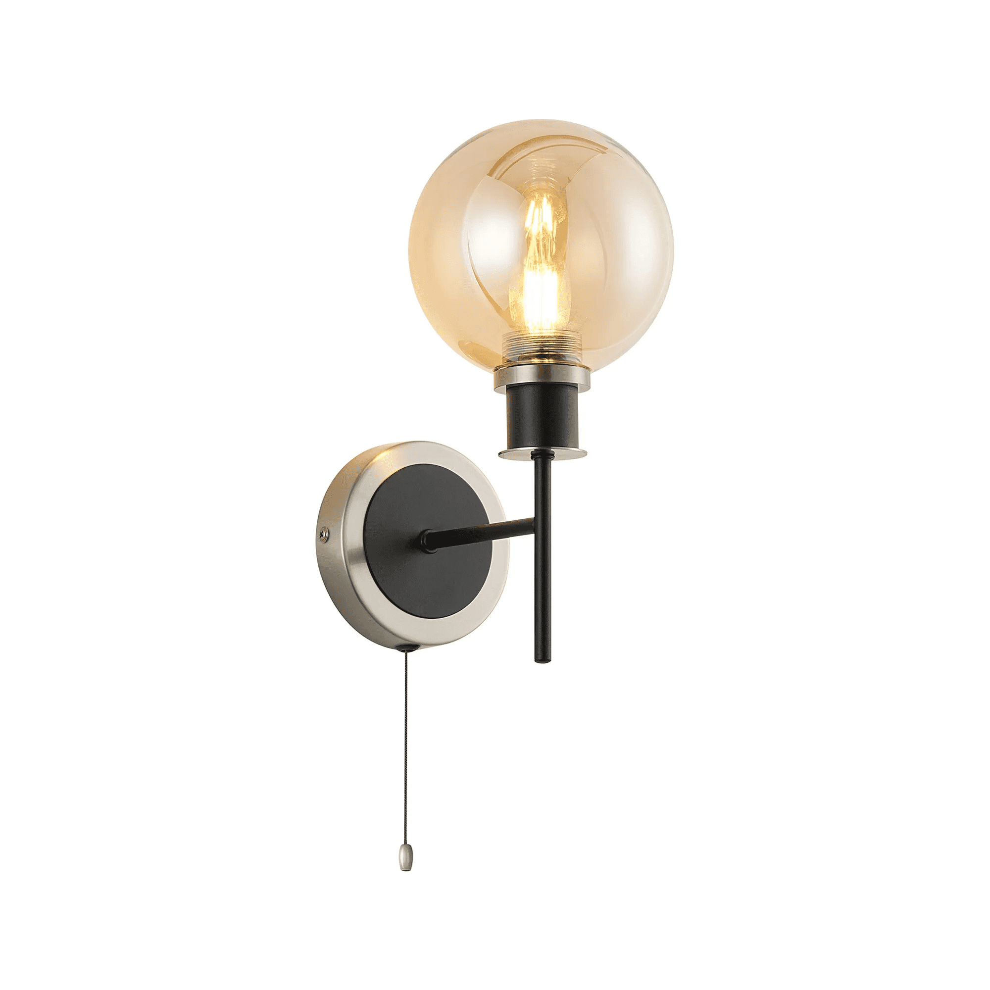Fabula Devon Switched Bathroom Wall Light IP44 - Satin Nickel & Satin Black