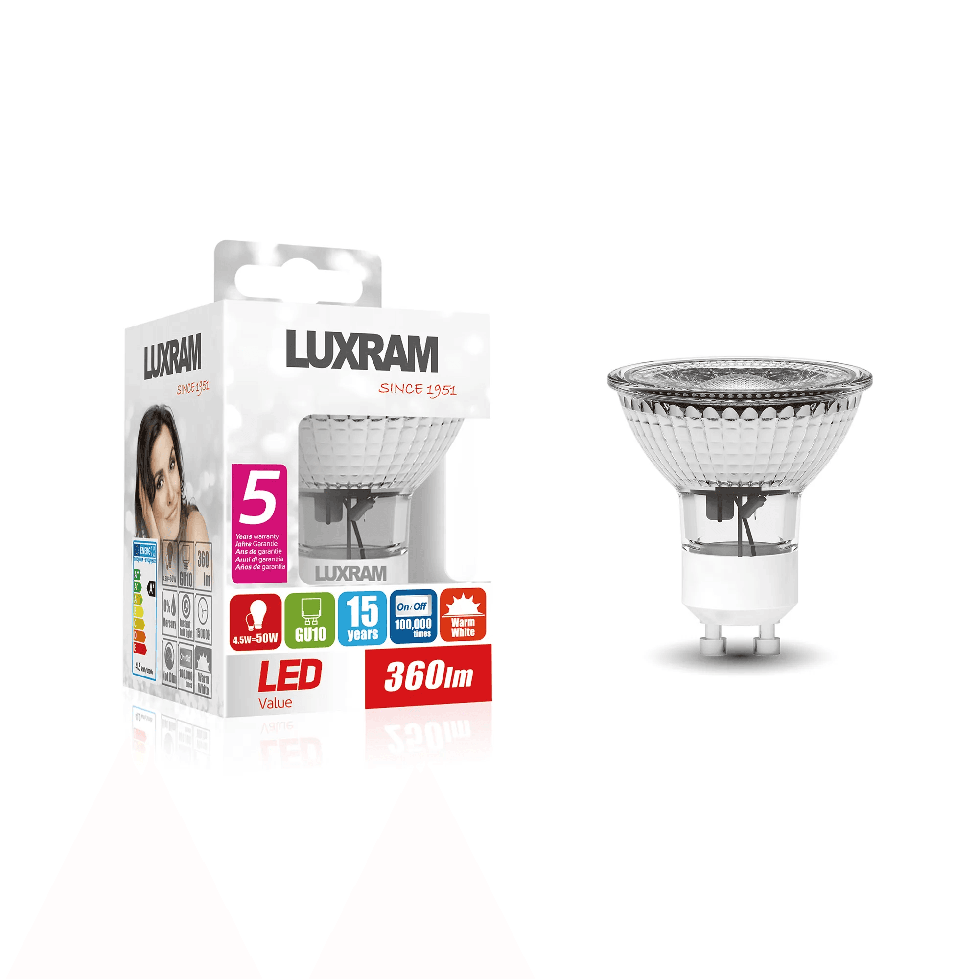 Luxram HaloLED GU10 4.5W 36º Warm White - 3000k (Non-Dimming)