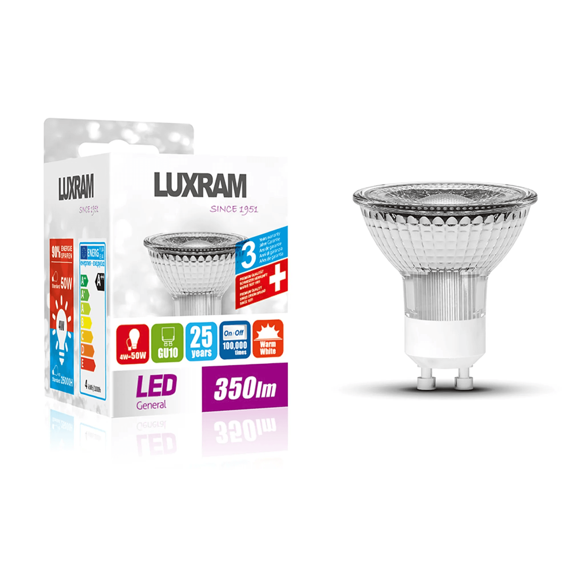Luxram HaloLED GU10 4W 36º Warm White - 3000k (Dimmable)