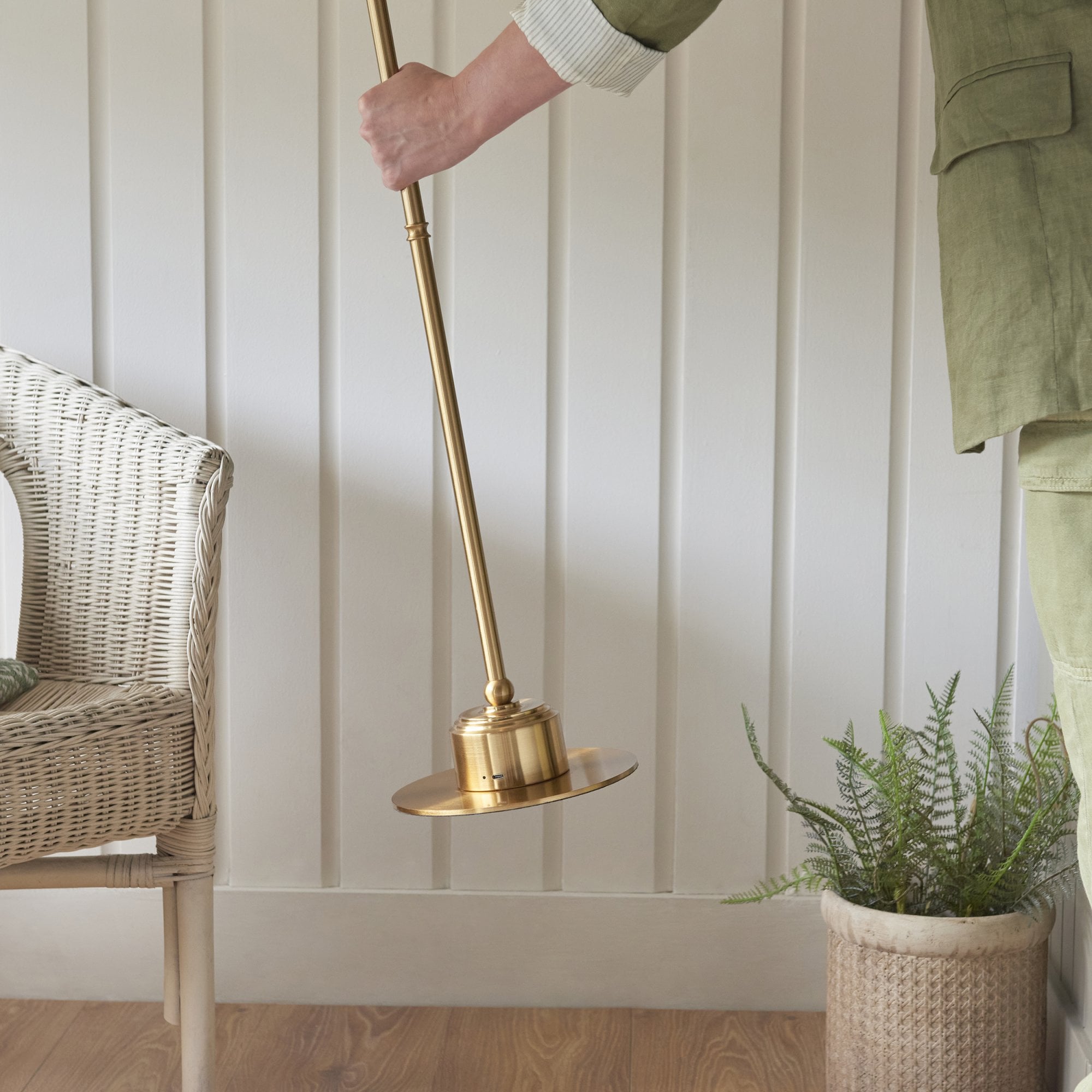 Endon Burley Rechargeable Single Light Floor - Brushed Aged Brass Plate