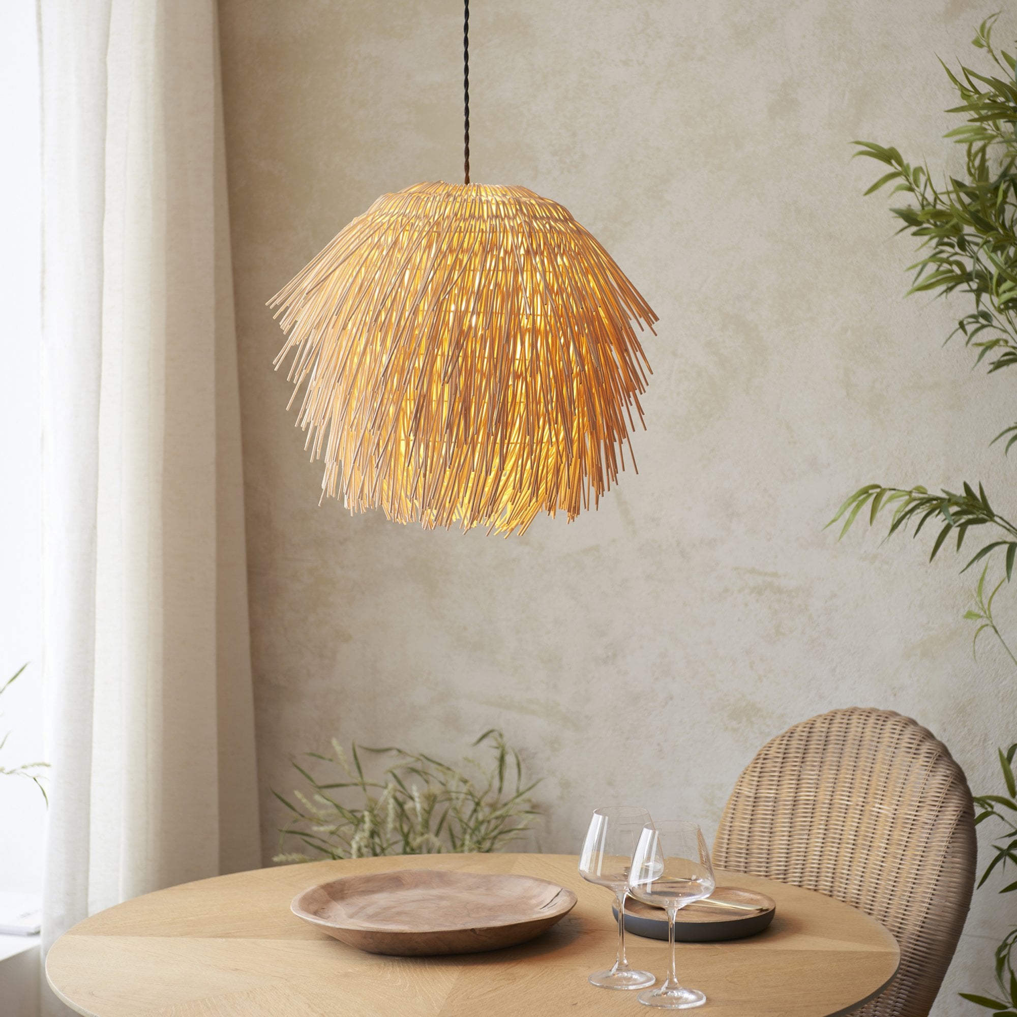 Endon Pushpa Single Light Pendant Easyfit Shade - Natural Rattan